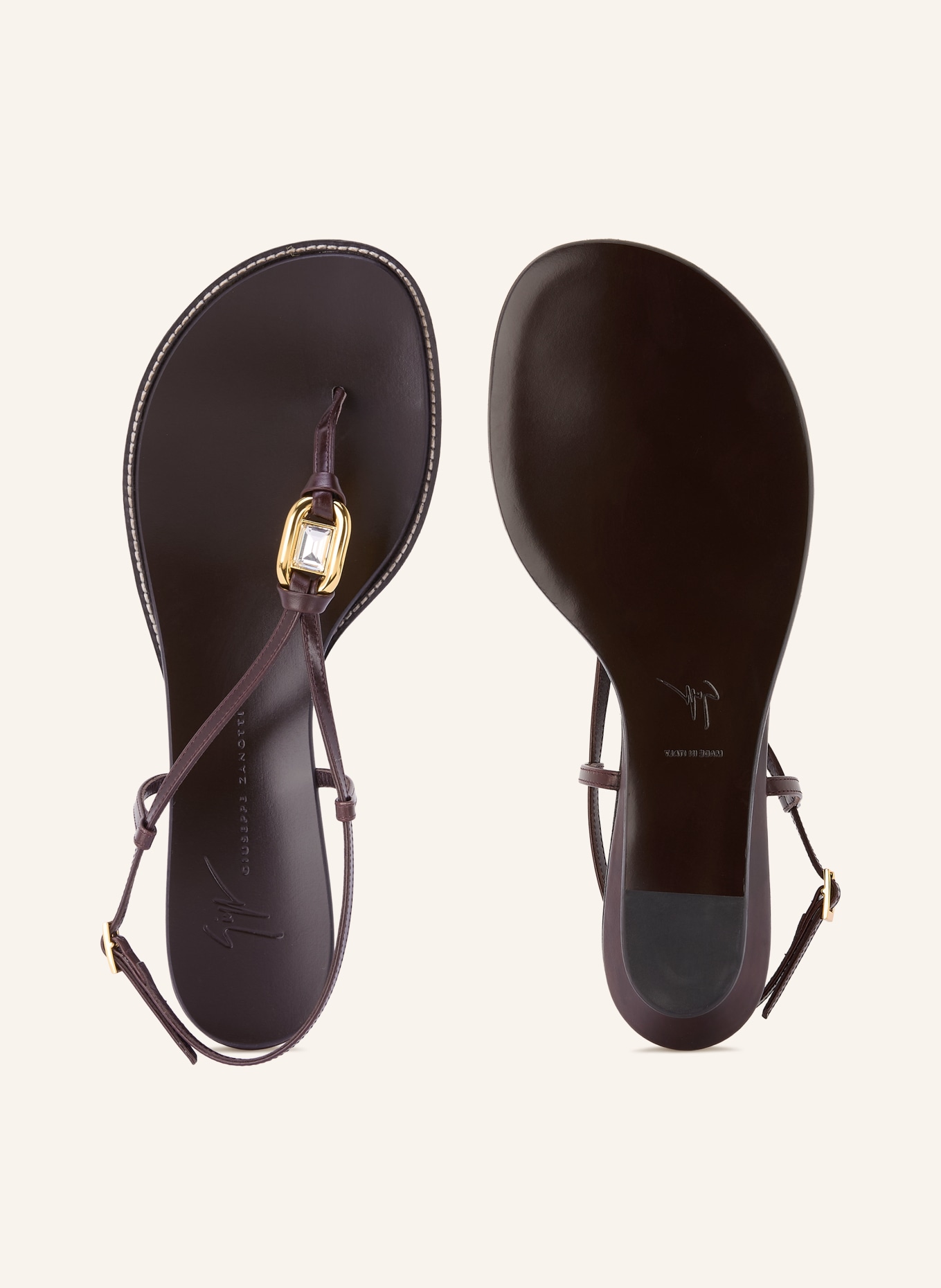 GIUSEPPE ZANOTTI DESIGN AMHELIA Toe Separators with Gemstones: DARK BROWN / GOLD