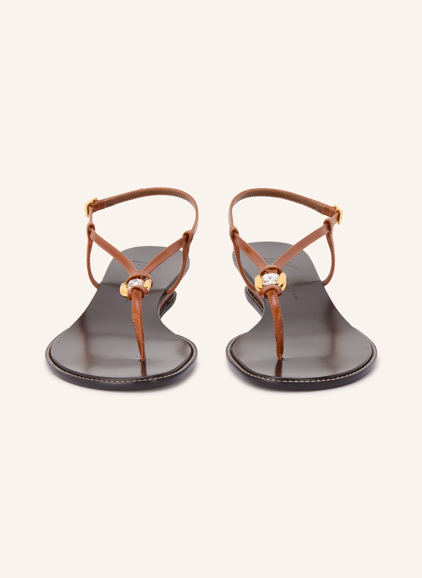 GIUSEPPE ZANOTTI DESIGN AMHELIA Toe Separators with Gemstones: BROWN / GOLD