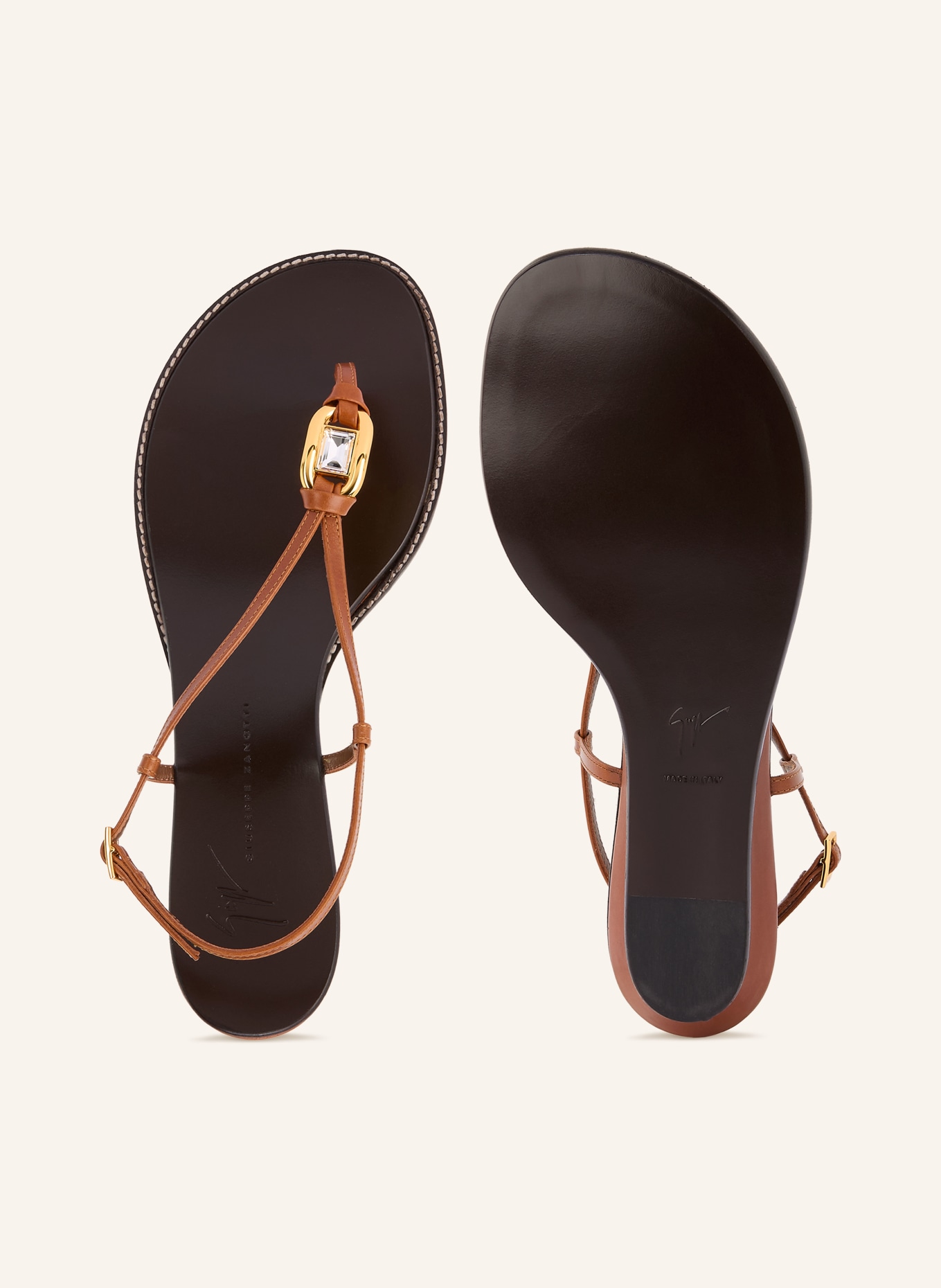 GIUSEPPE ZANOTTI DESIGN AMHELIA Toe Separators with Gemstones: BROWN / GOLD