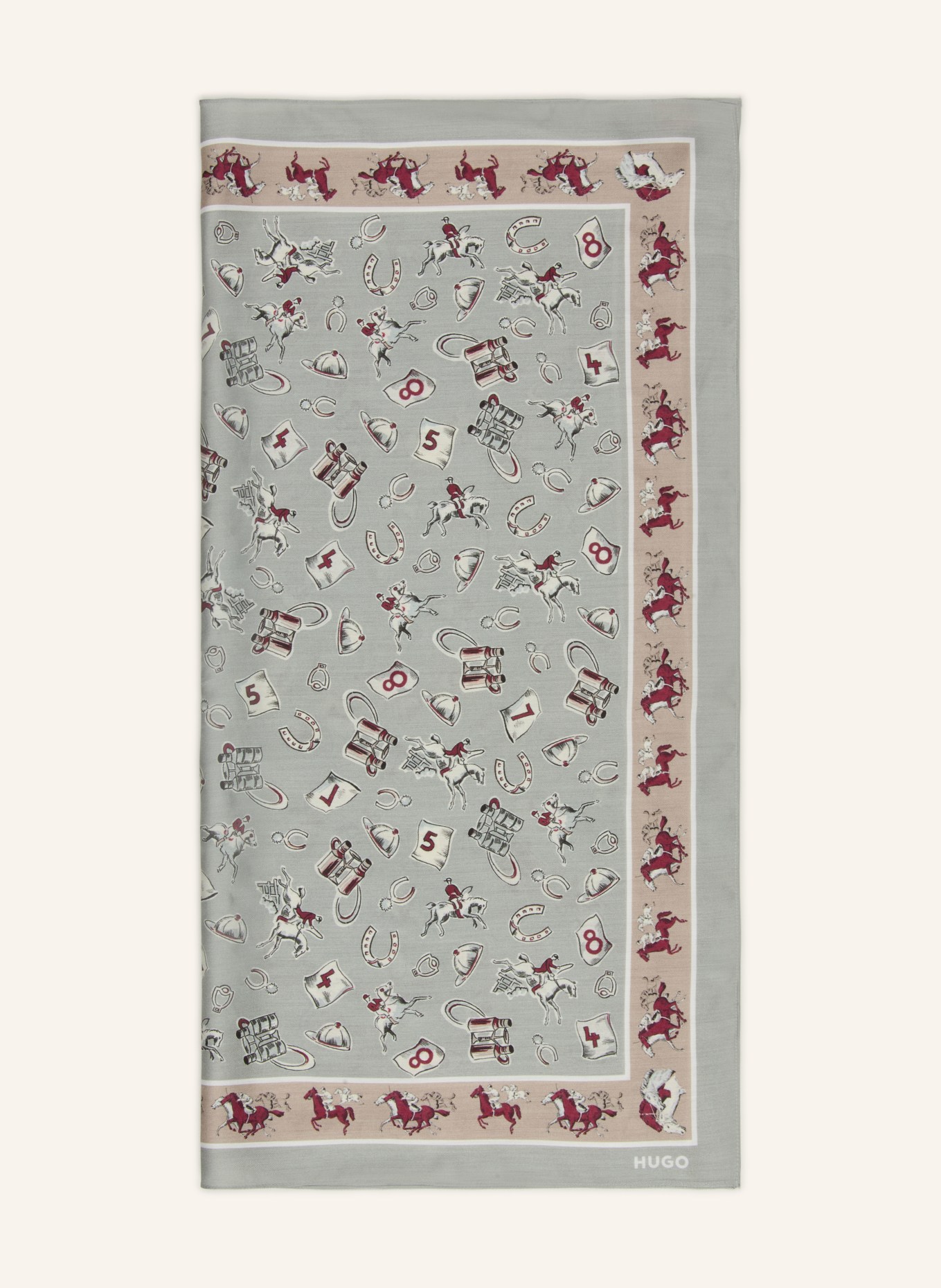 HUGO Tuch: HELLGRAU / CREME / DUNKELROT