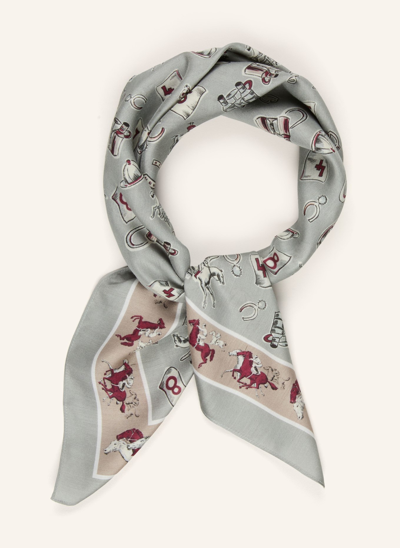 HUGO Tuch: HELLGRAU / CREME / DUNKELROT