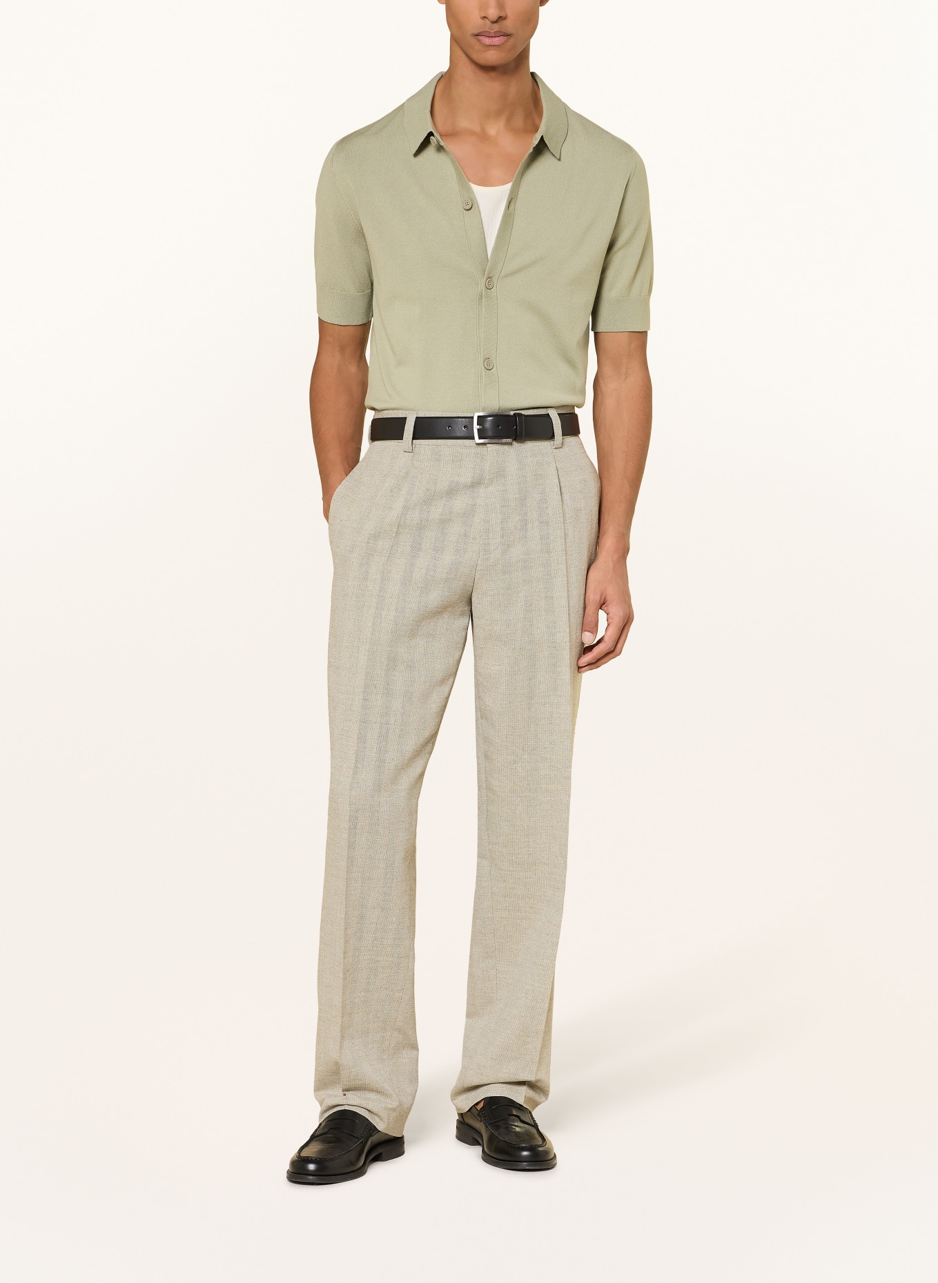 HUGO Gebreid overhemd SAN PACO Extra Slim Fit: KAKI