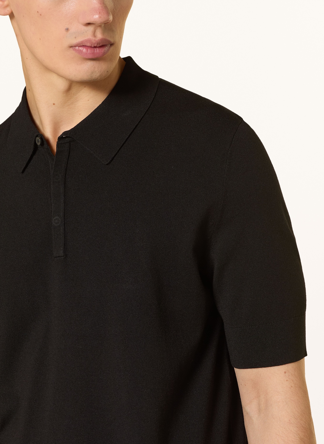 HUGO Strick-Poloshirt SAN PETER: SCHWARZ