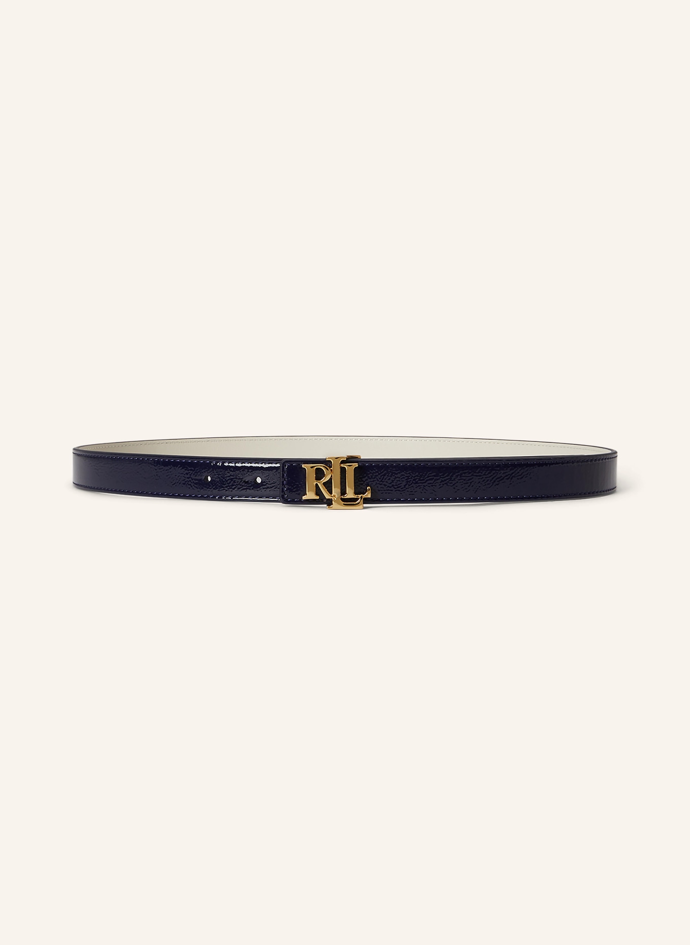 LAUREN RALPH LAUREN Leren riem: DONKERBLAUW / GOUD
