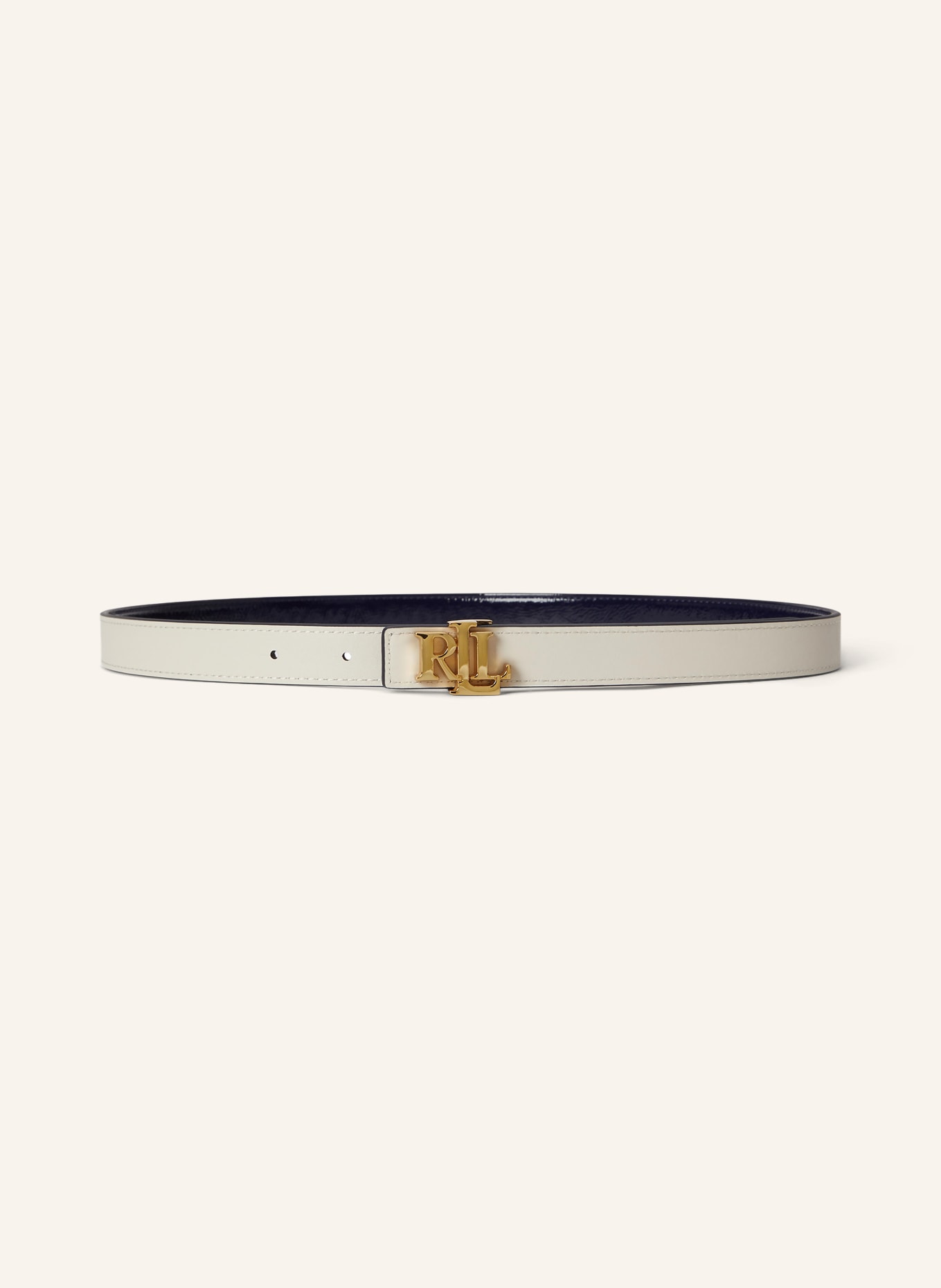 LAUREN RALPH LAUREN Leren riem: DONKERBLAUW / GOUD