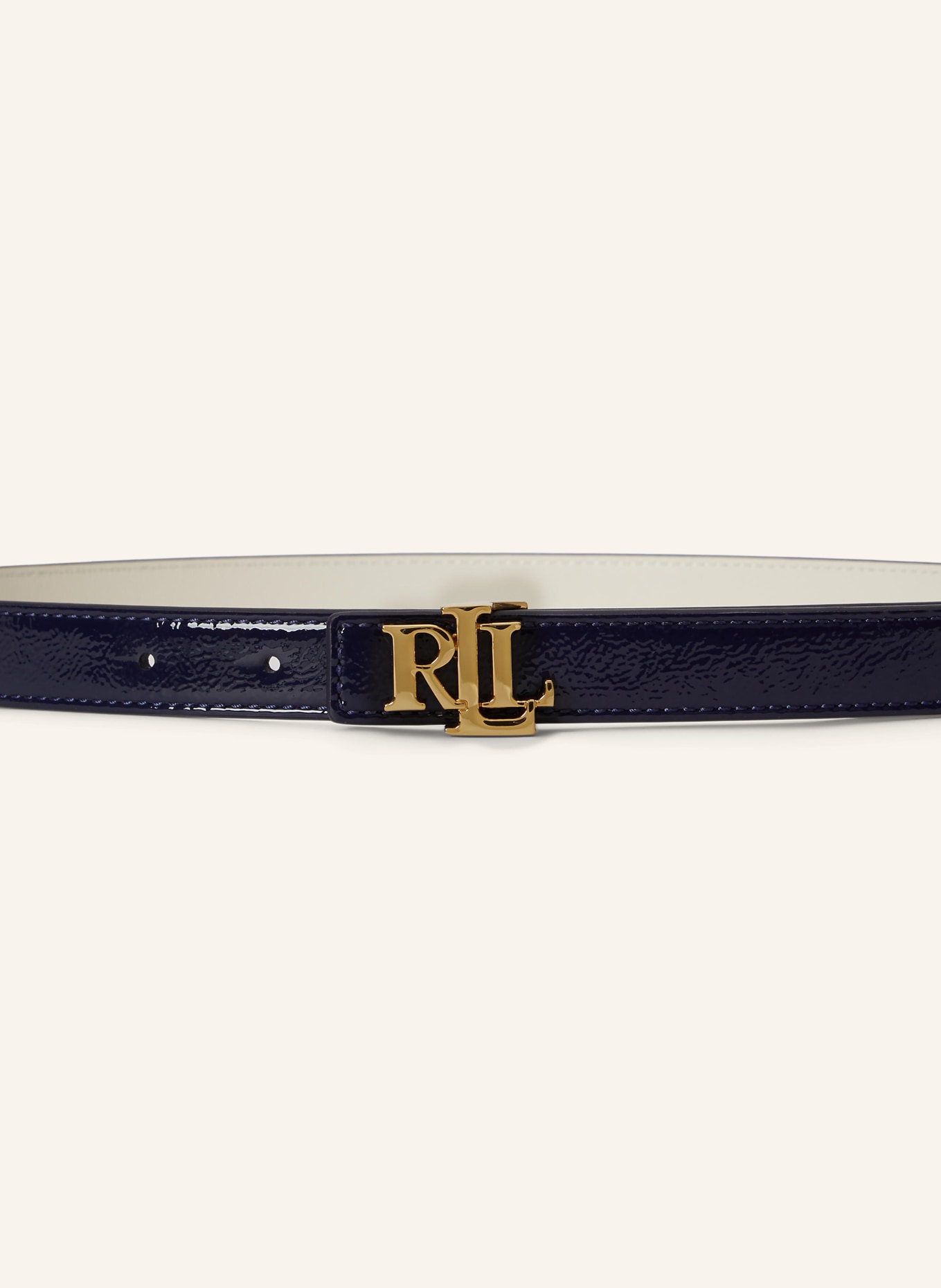LAUREN RALPH LAUREN Leren riem: DONKERBLAUW / GOUD