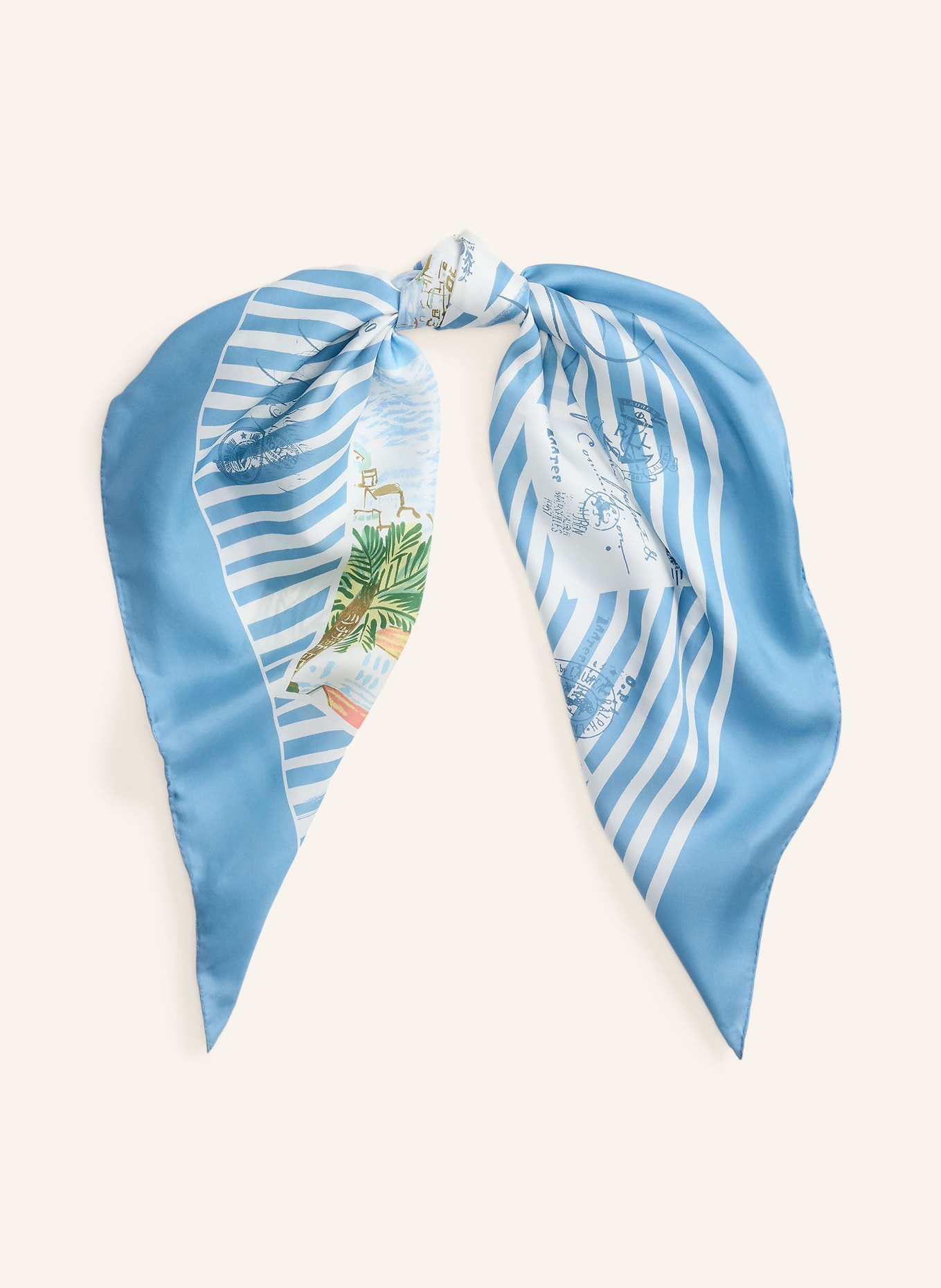 LAUREN RALPH LAUREN Seidentuch: BLAUGRAU / CREME / GELB