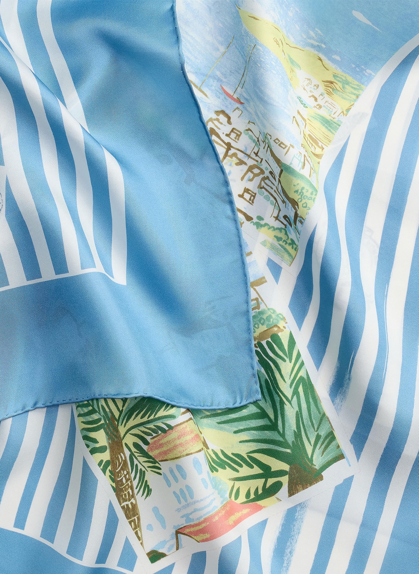 LAUREN RALPH LAUREN Seidentuch: BLAUGRAU / CREME / GELB