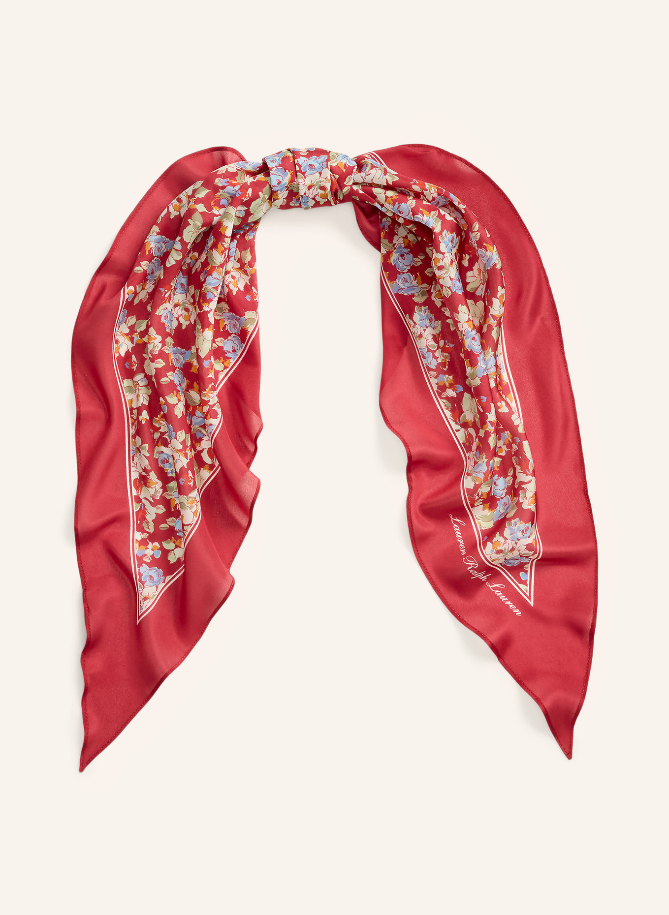 LAUREN RALPH LAUREN Seidentuch: DUNKELROT / CREME / BLAUGRAU