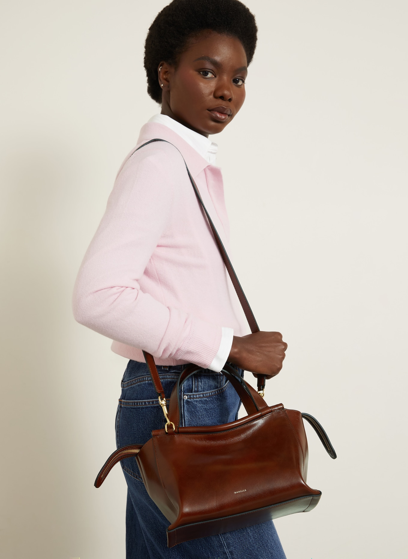 WANDLER Sac à main HORTENSIA: MARRON / OR