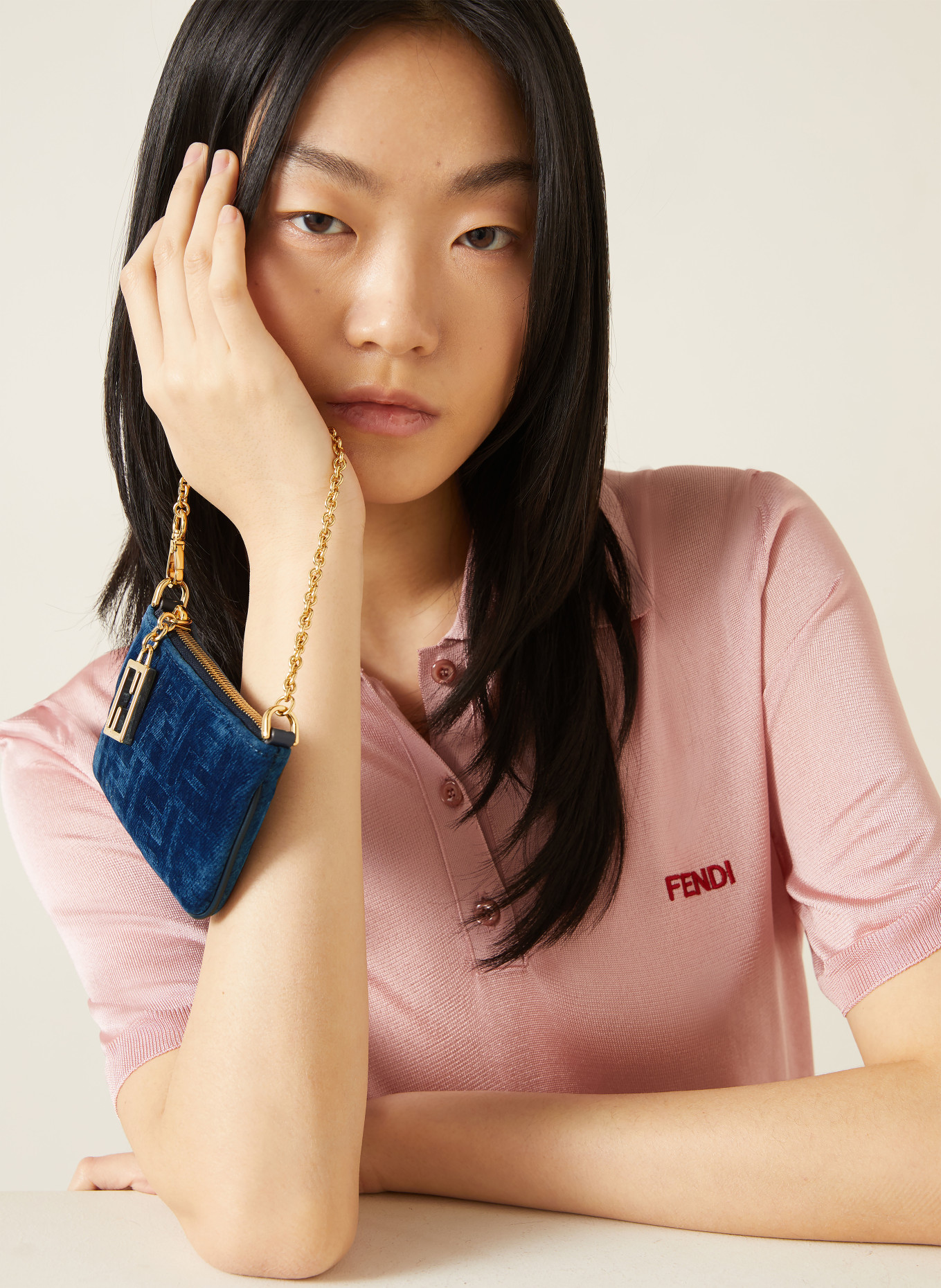 FENDI clutch: DARK BLUE / GOLD