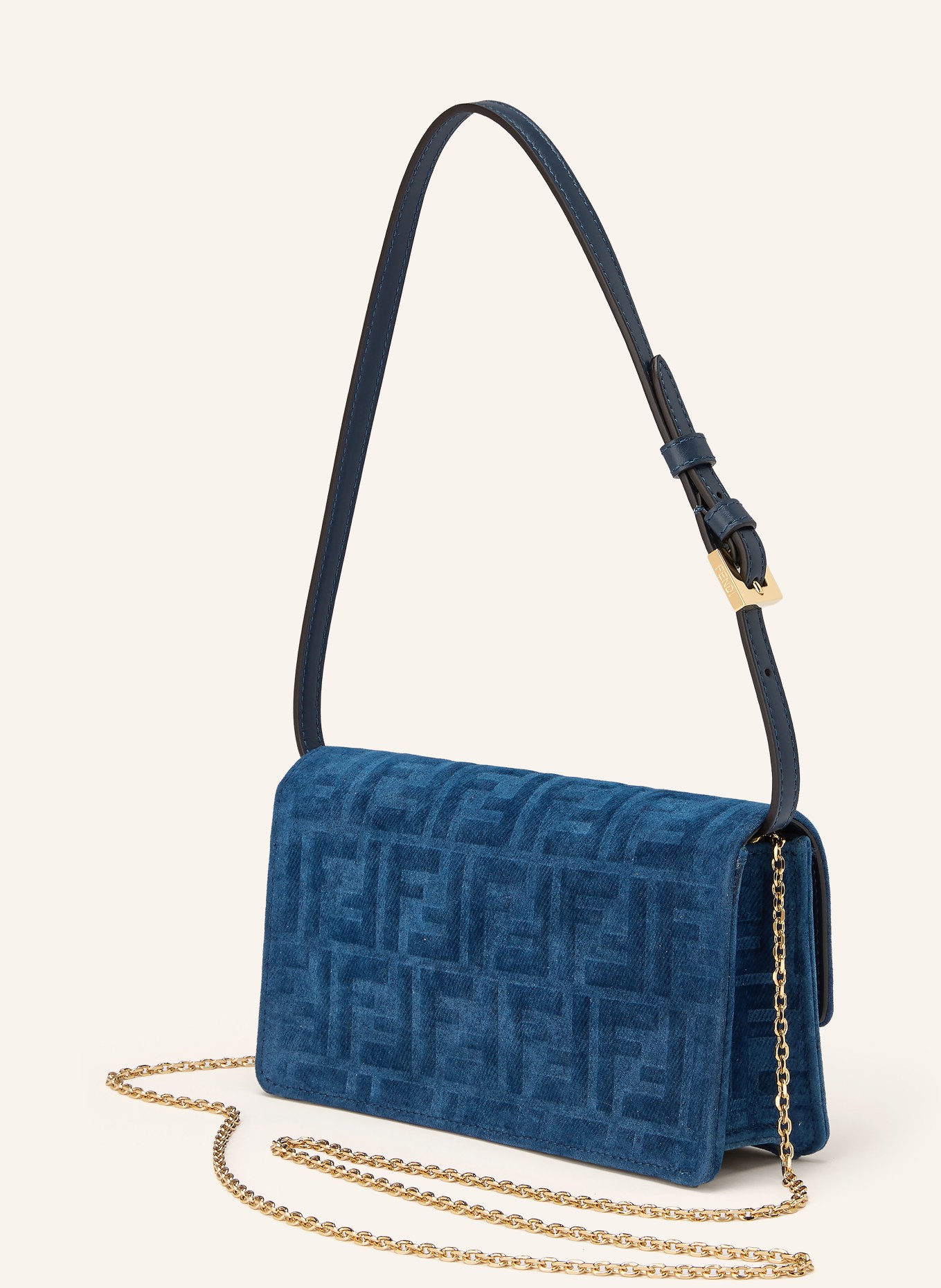 FENDI Porte-monnaie BAGUETTE à bandoulière: BLEU / OR
