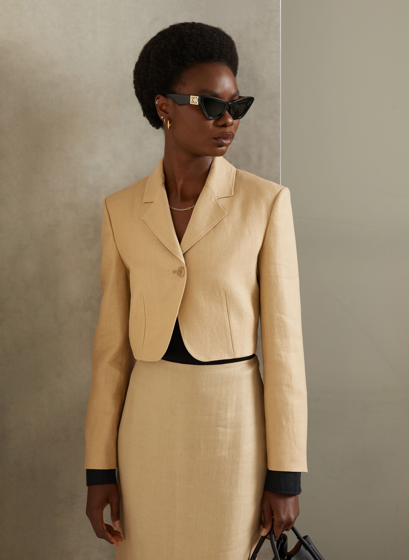 Max Mara Linnen blazer BUONO: CAMEL / ZWART