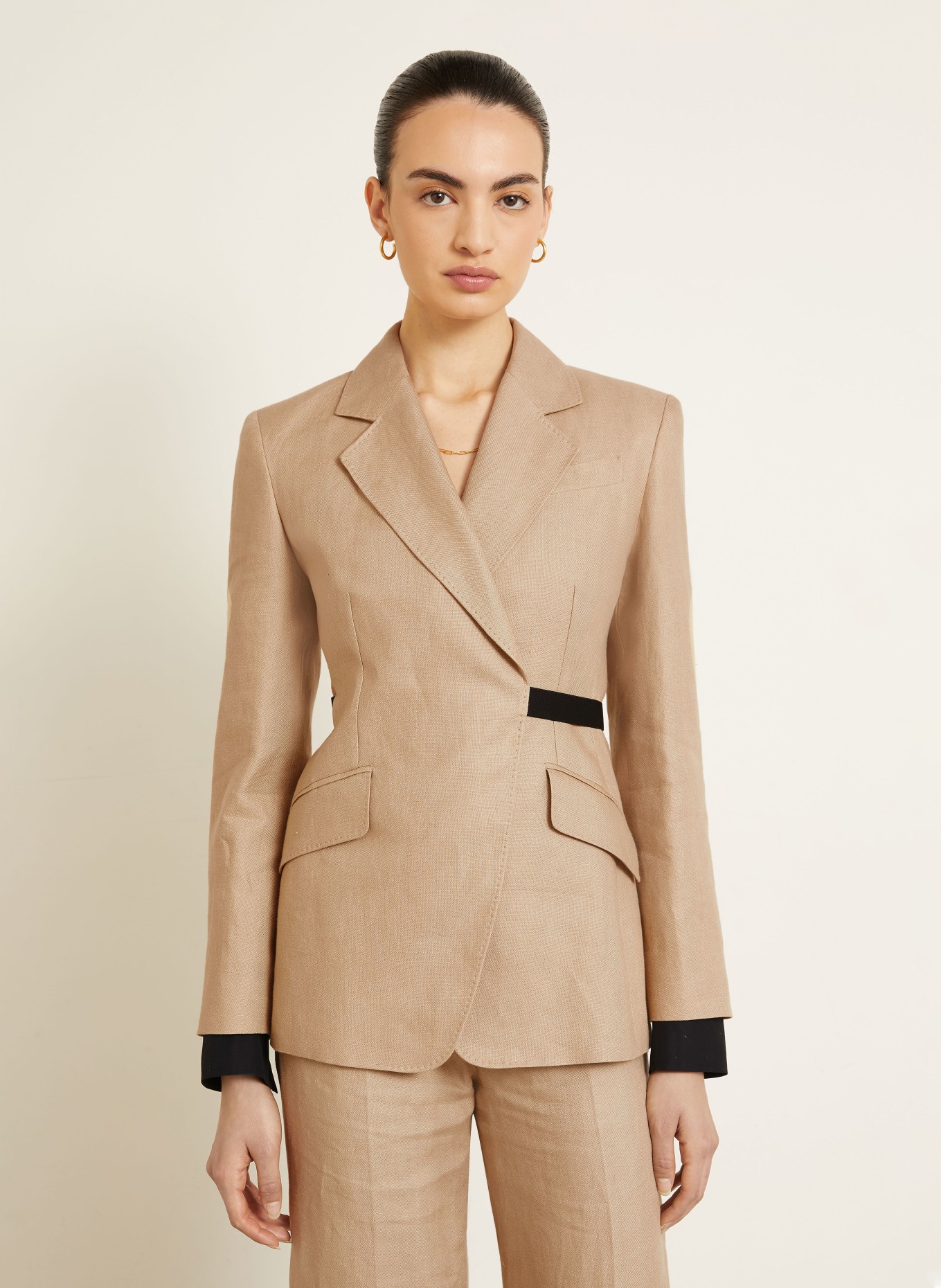 Max Mara Linnen blazer FIONDA: BEIGE / ZWART