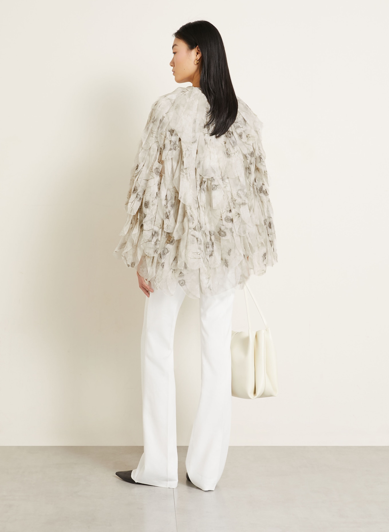 Max Mara CHIFFON silk jacket with flounces: LIGHT GRAY / DARK GRAY