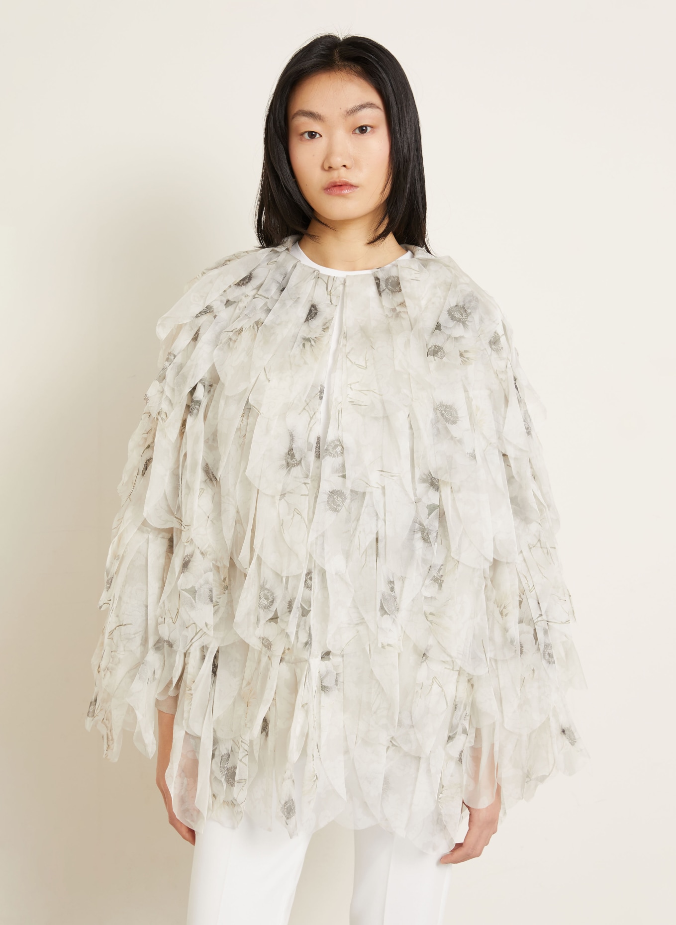 Max Mara CHIFFON silk jacket with flounces: LIGHT GRAY / DARK GRAY