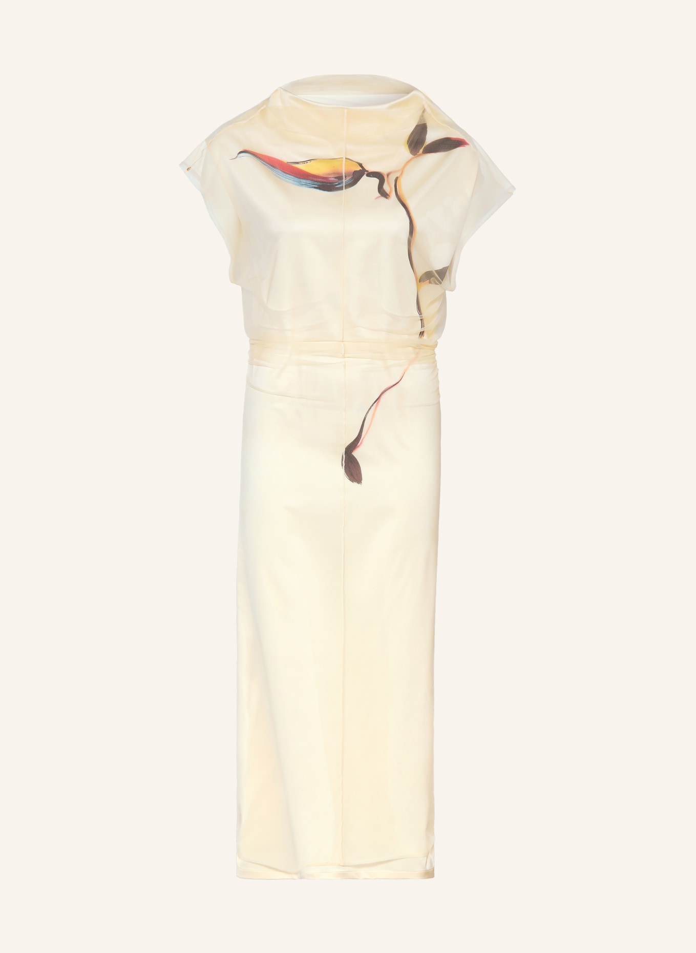 SPORTMAX Satinkleid VIALE: HELLGELB / DUNKELBRAUN / ORANGE