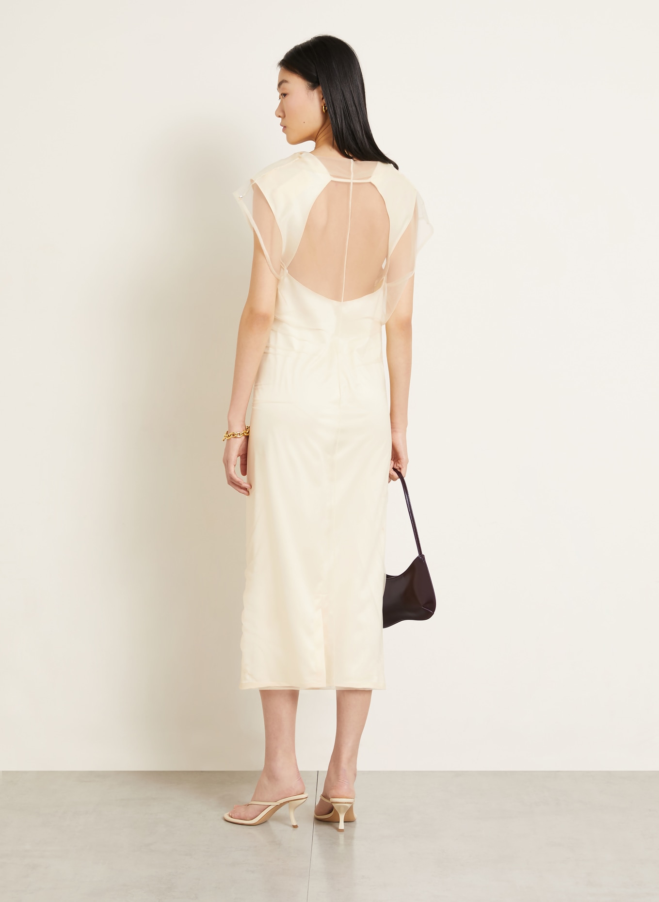 SPORTMAX Satinkleid VIALE: HELLGELB / DUNKELBRAUN / ORANGE