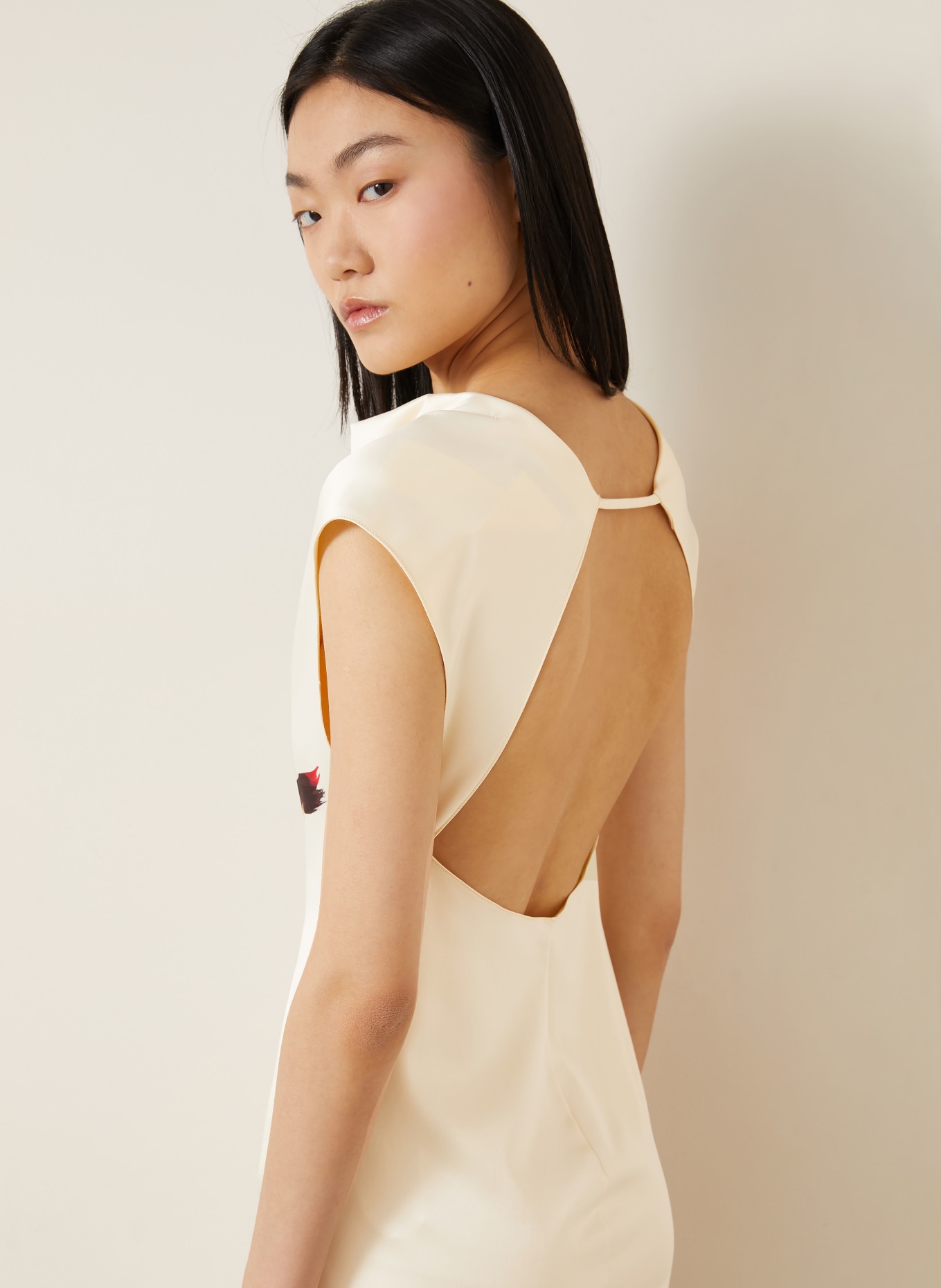 SPORTMAX Satinkleid VIALE: HELLGELB / DUNKELBRAUN / ORANGE