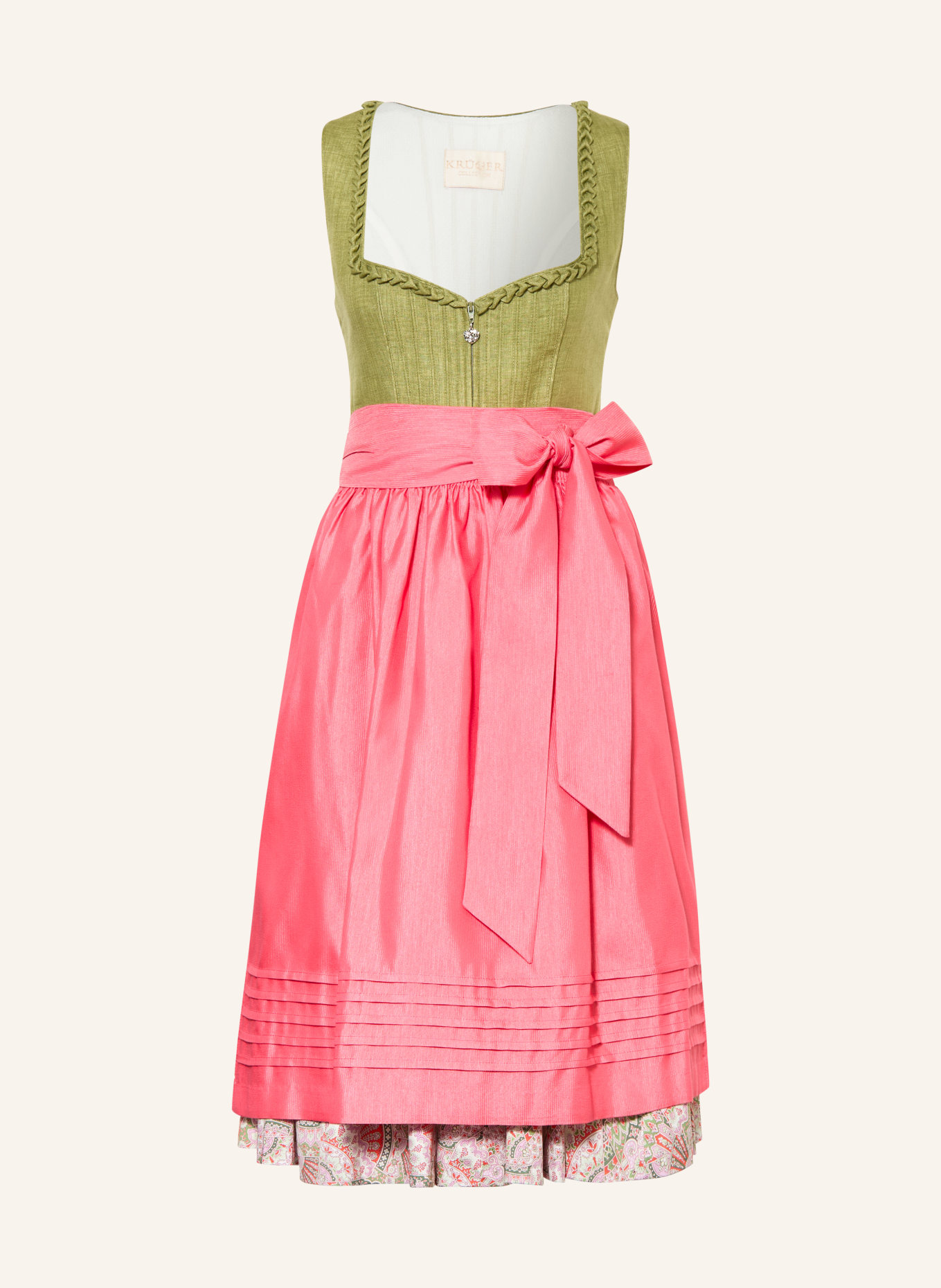 KRÜGER Dirndl ALETTA mit Leinen: GRÜN / CREME / HELLROT