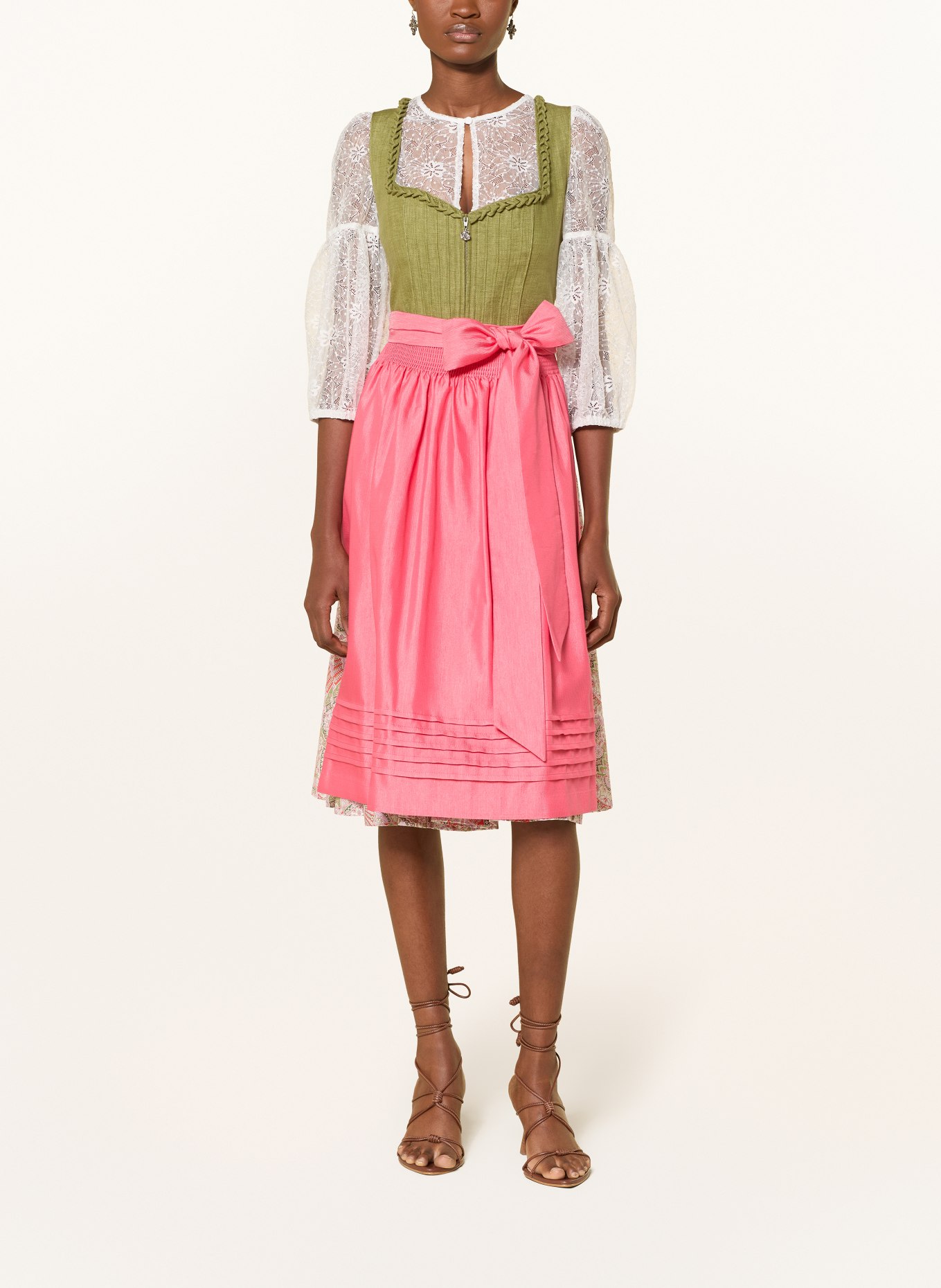 KRÜGER Dirndl ALETTA mit Leinen: GRÜN / CREME / HELLROT