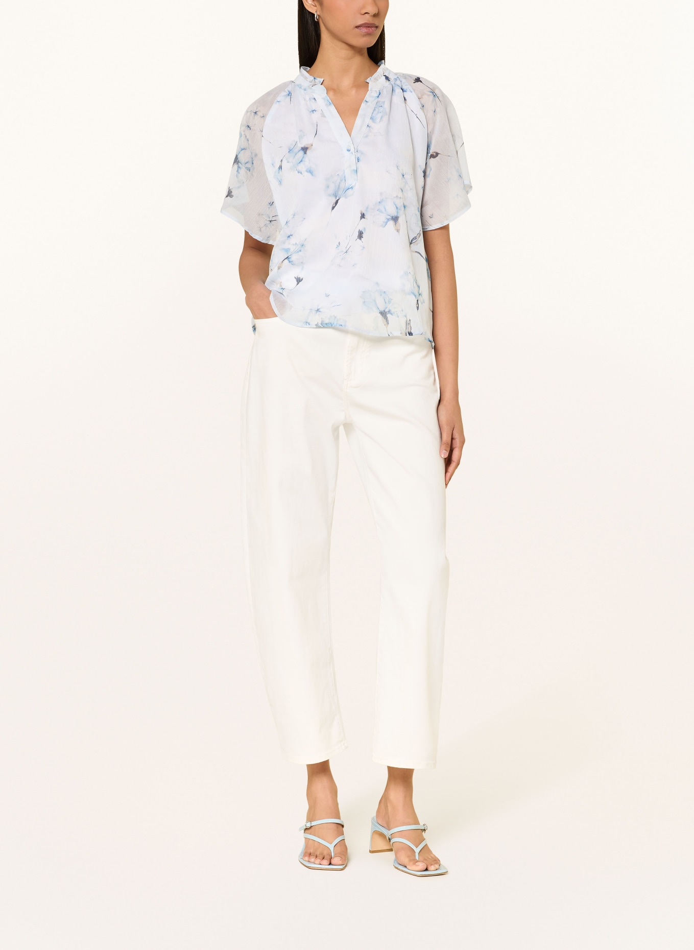 MORE & MORE Bluzka z falbanami: JASNONIEBIESKI / JASNOBRĄZOWY / NIEBIESKI