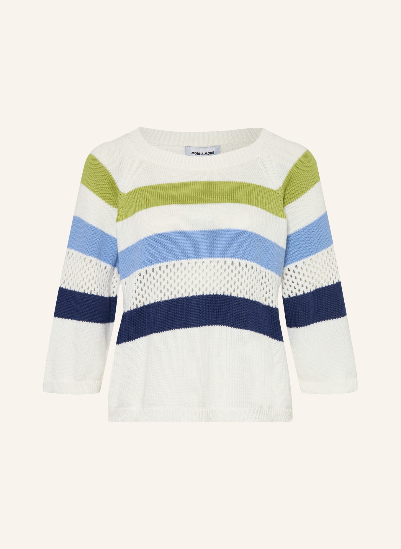 MORE & MORE Sweater with 3/4-length sleeves: WHITE / GREEN / BLUE
