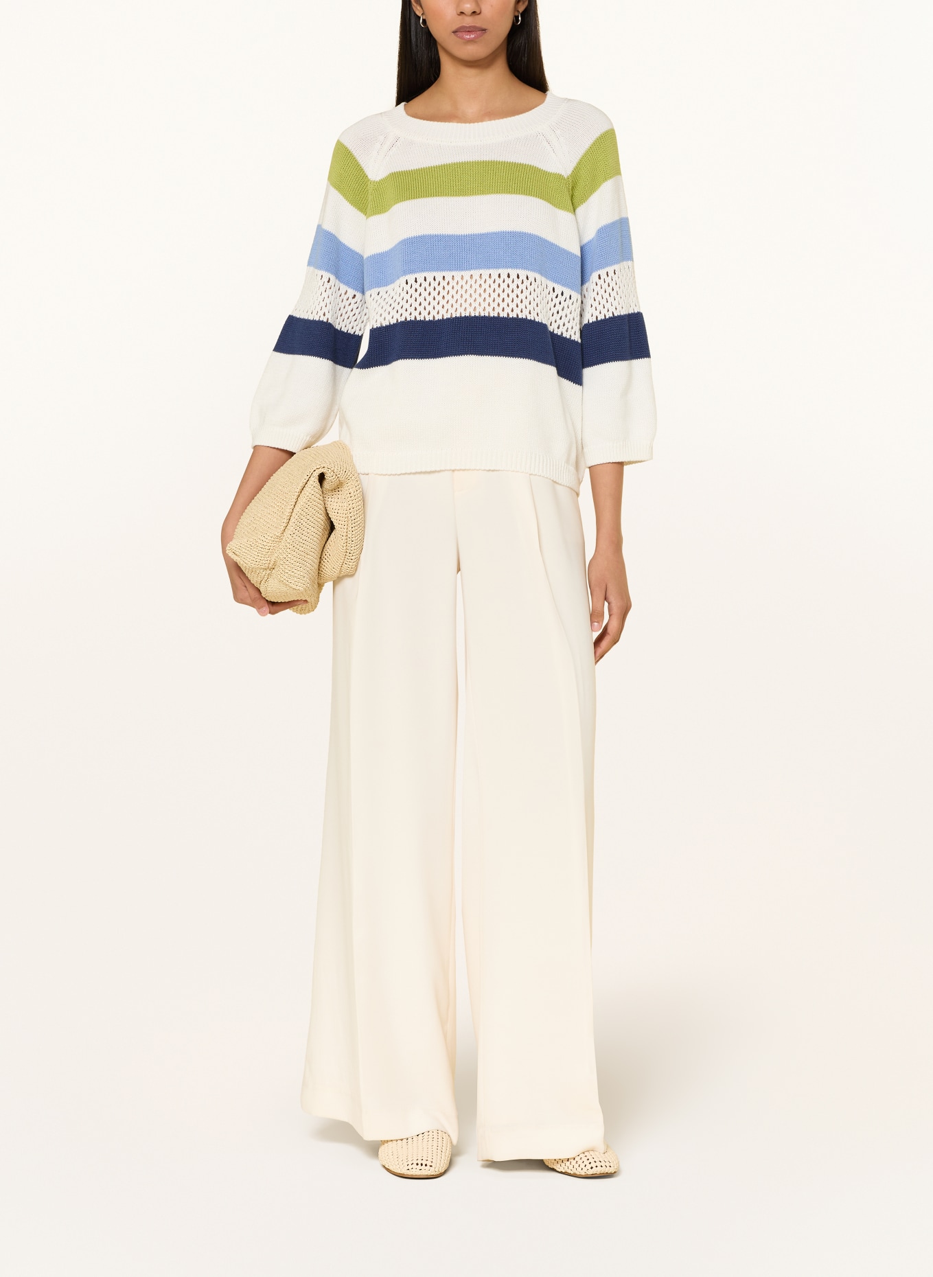 MORE & MORE Sweater with 3/4-length sleeves: WHITE / GREEN / BLUE