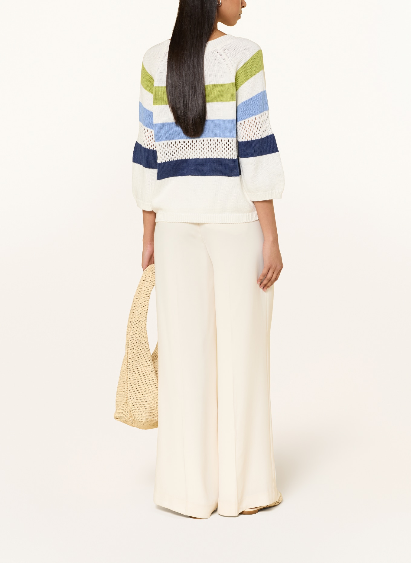 MORE & MORE Sweater with 3/4-length sleeves: WHITE / GREEN / BLUE