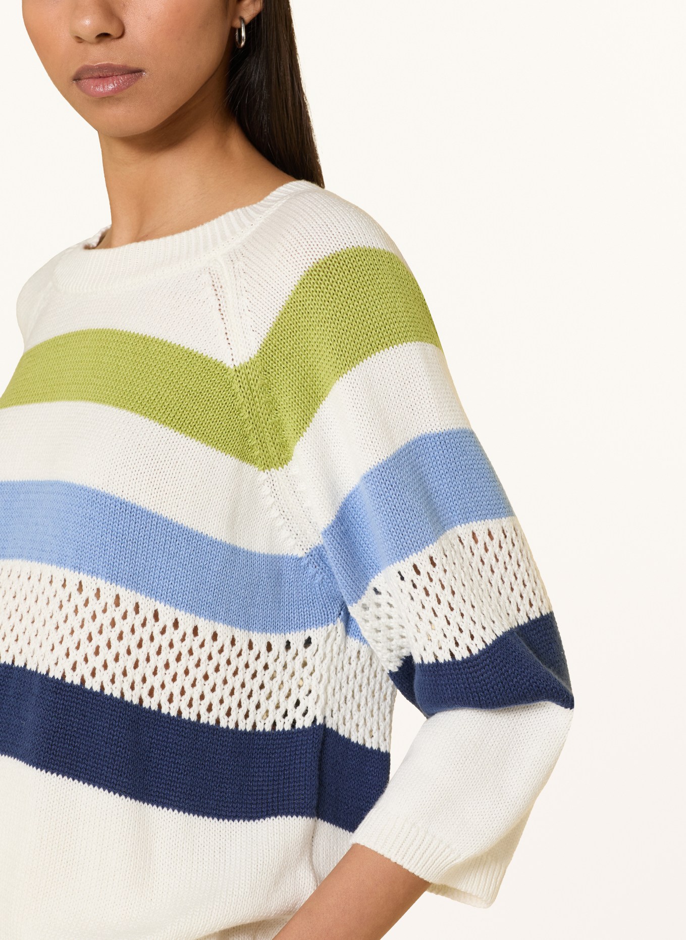 MORE & MORE Sweater with 3/4-length sleeves: WHITE / GREEN / BLUE