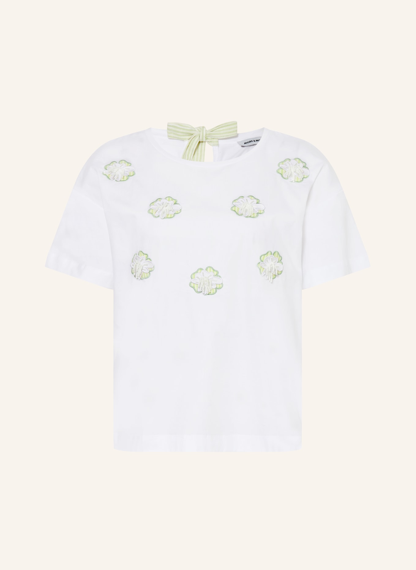 MORE & MORE T-shirt met sieradenparels: WIT / GROEN