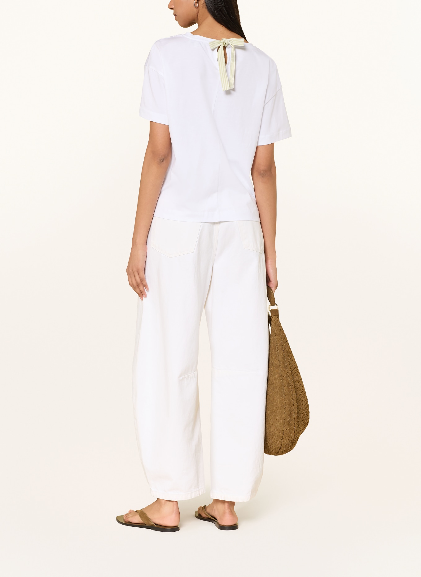 MORE & MORE T-shirt met sieradenparels: WIT / GROEN