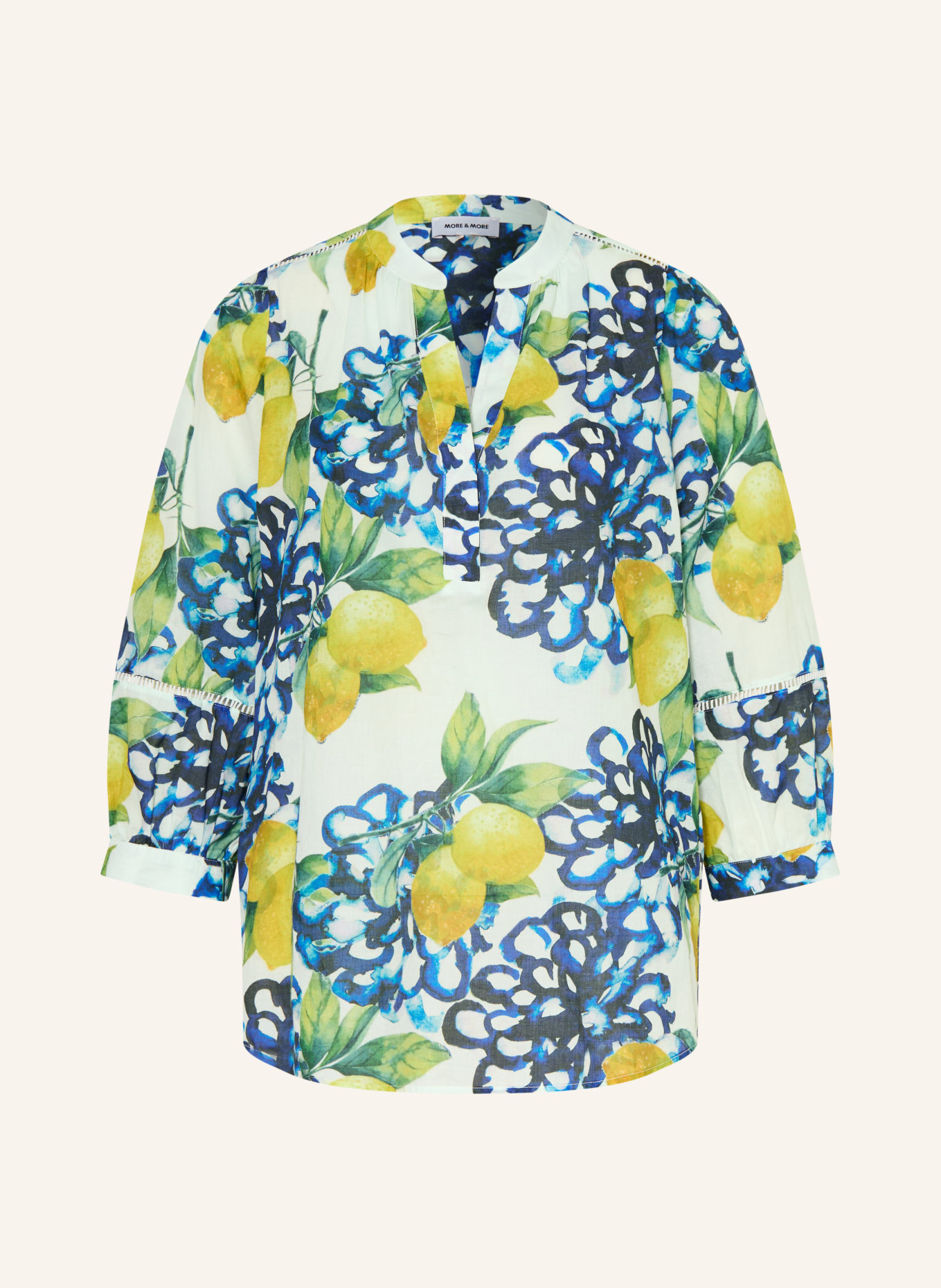 MORE & MORE Chemisier à manches 3/4: BLANC / JAUNE FONCÉ / BLEU