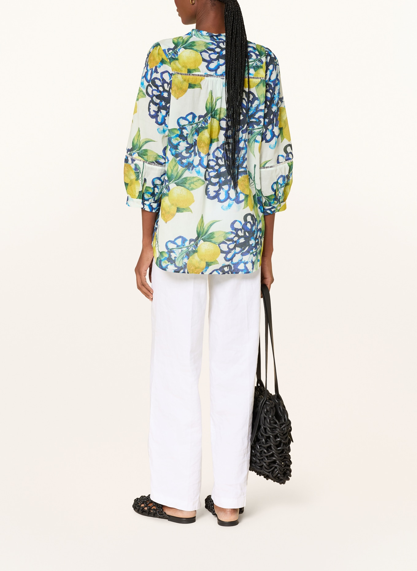 MORE & MORE Chemisier à manches 3/4: BLANC / JAUNE FONCÉ / BLEU