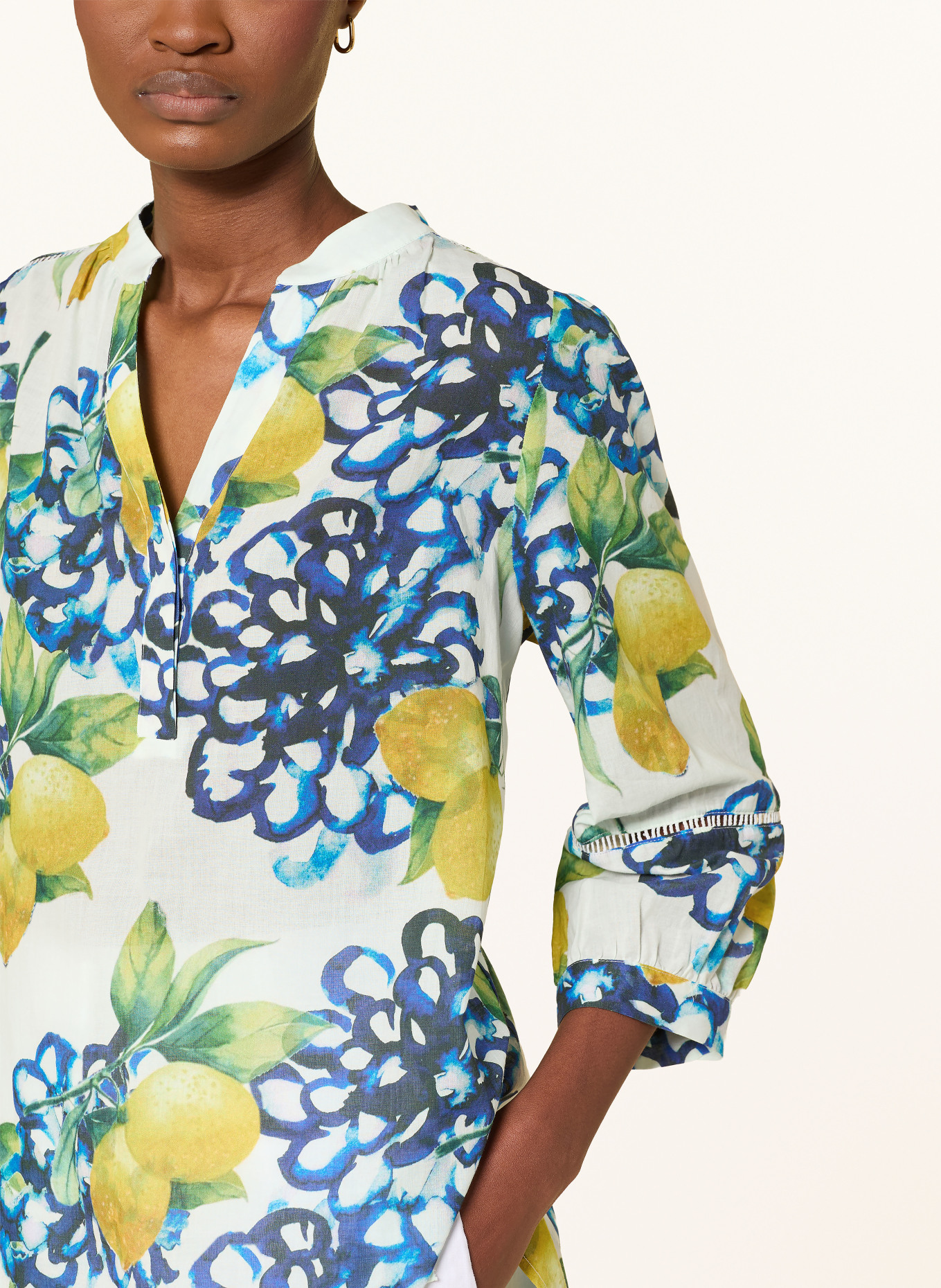 MORE & MORE Chemisier à manches 3/4: BLANC / JAUNE FONCÉ / BLEU