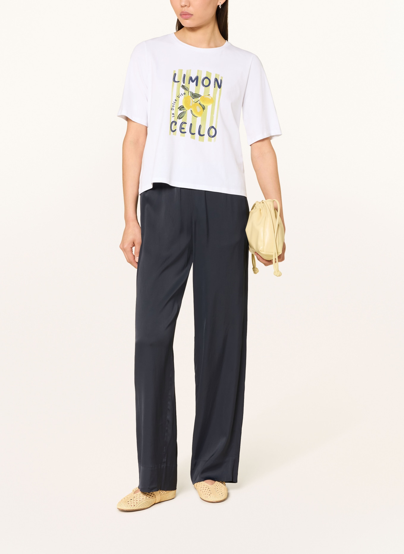 MORE & MORE T-Shirt mit Schmucksteinen: WEISS / GELB / HELLGRÜN