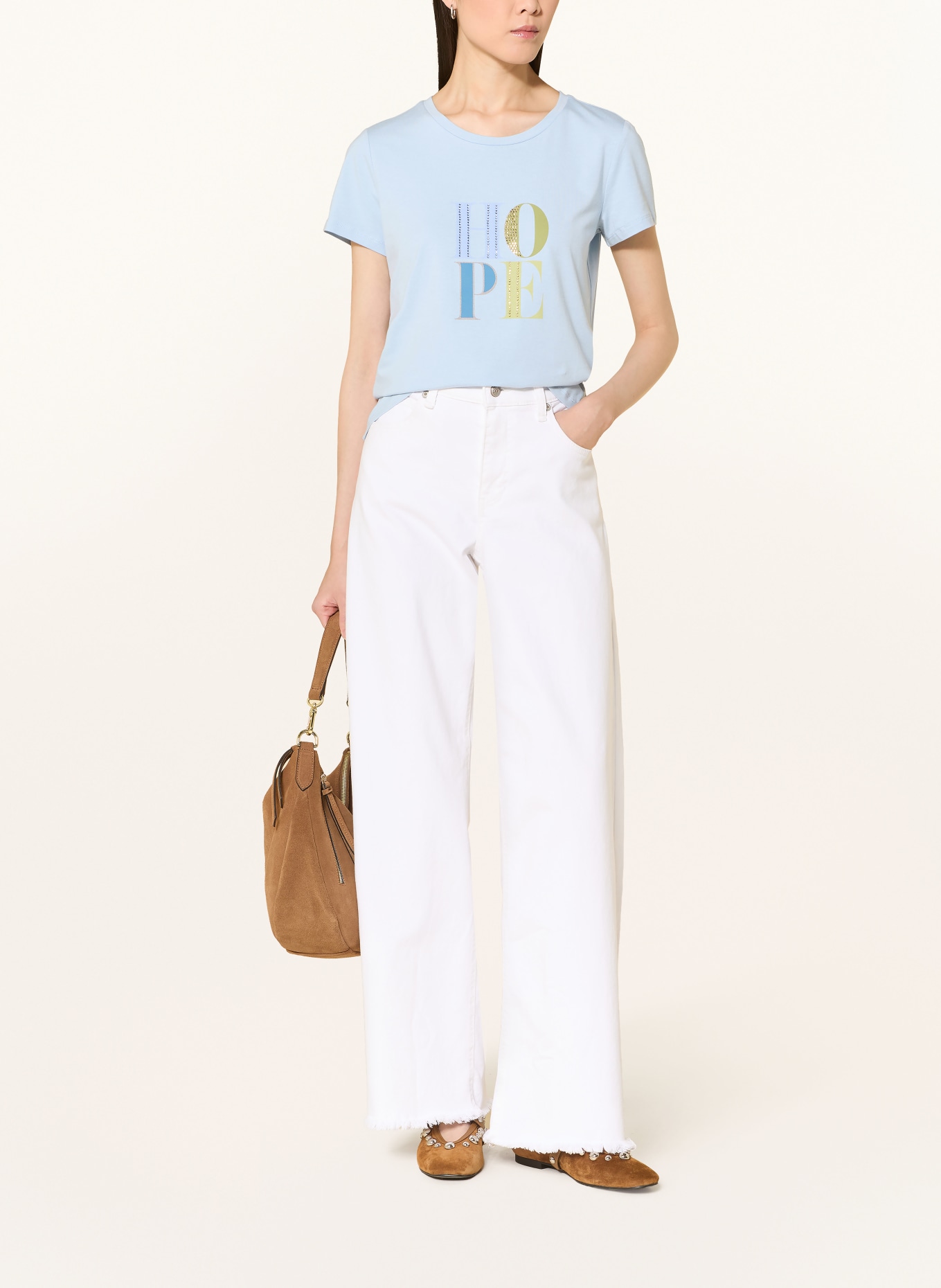 MORE & MORE T-Shirt mit Schmucksteinen: HELLBLAU