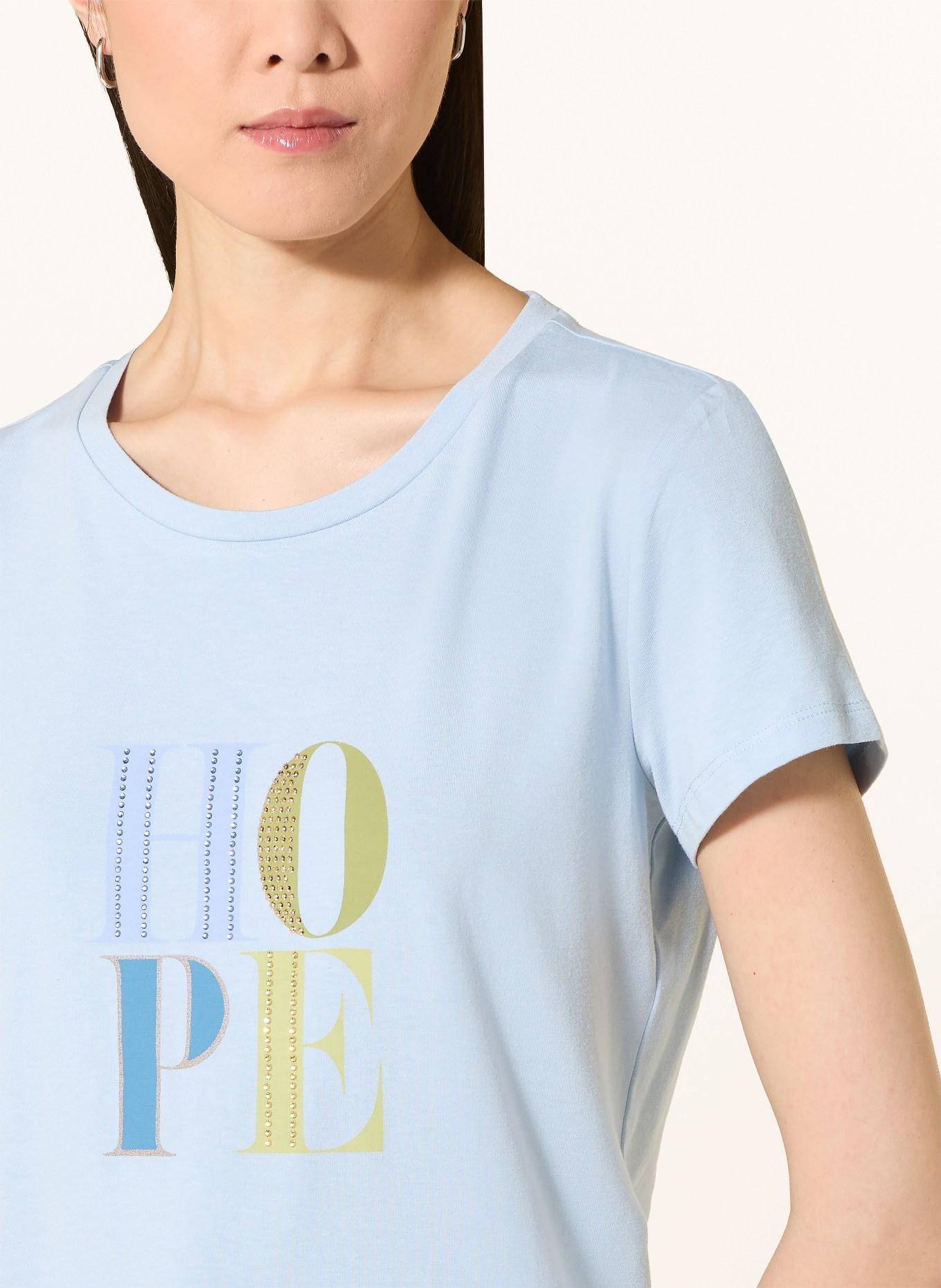 MORE & MORE T-Shirt mit Schmucksteinen: HELLBLAU