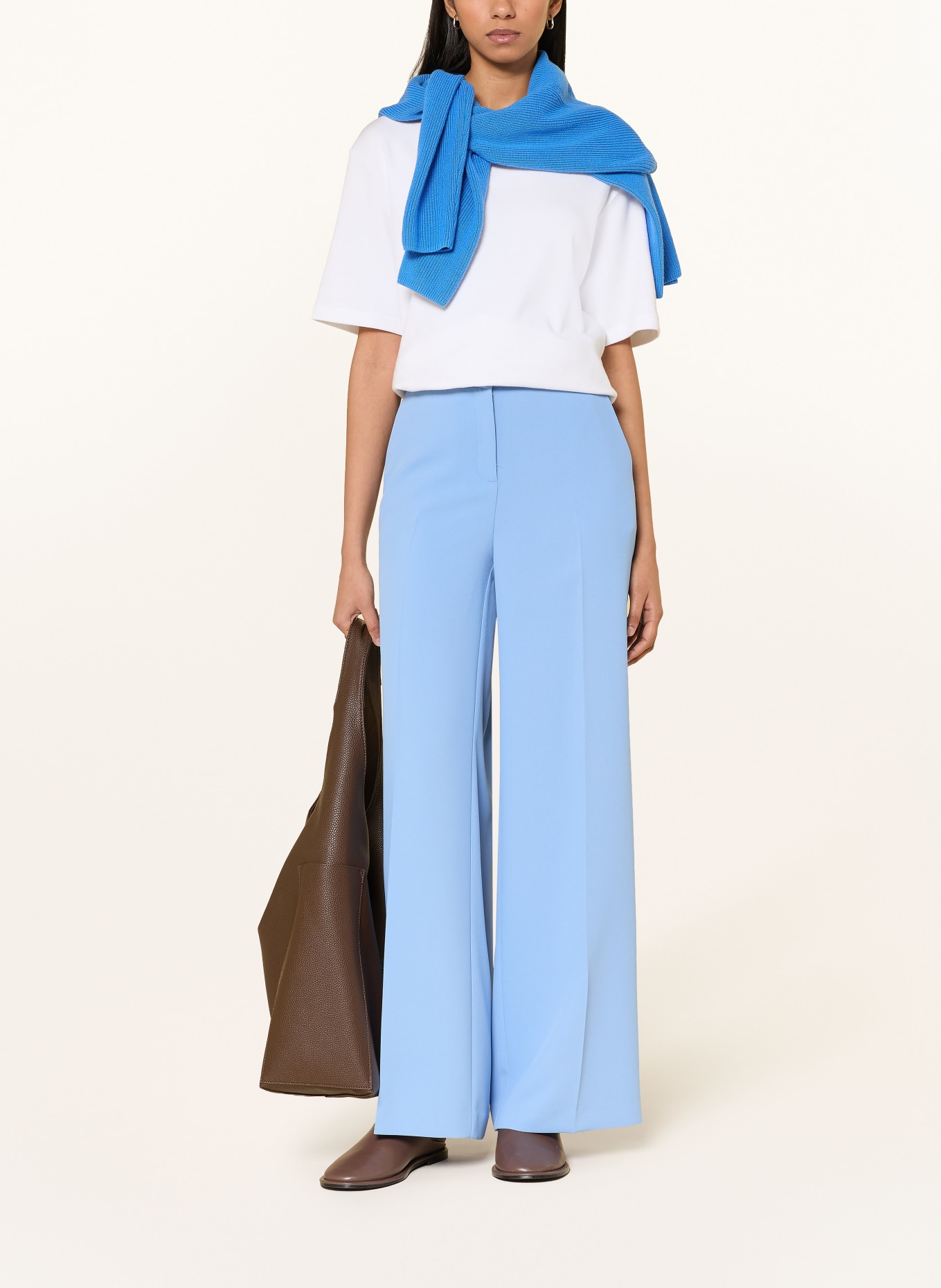 MORE & MORE Broek in joggingstijl: LICHTBLAUW / WIT