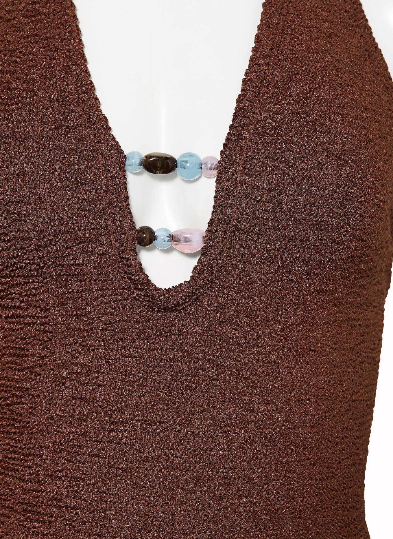 Hunza G Maillot de bain dos nu ADIRANA avec perles décoratives: MARRON / ROSE CLAIR / BLEU CLAIR