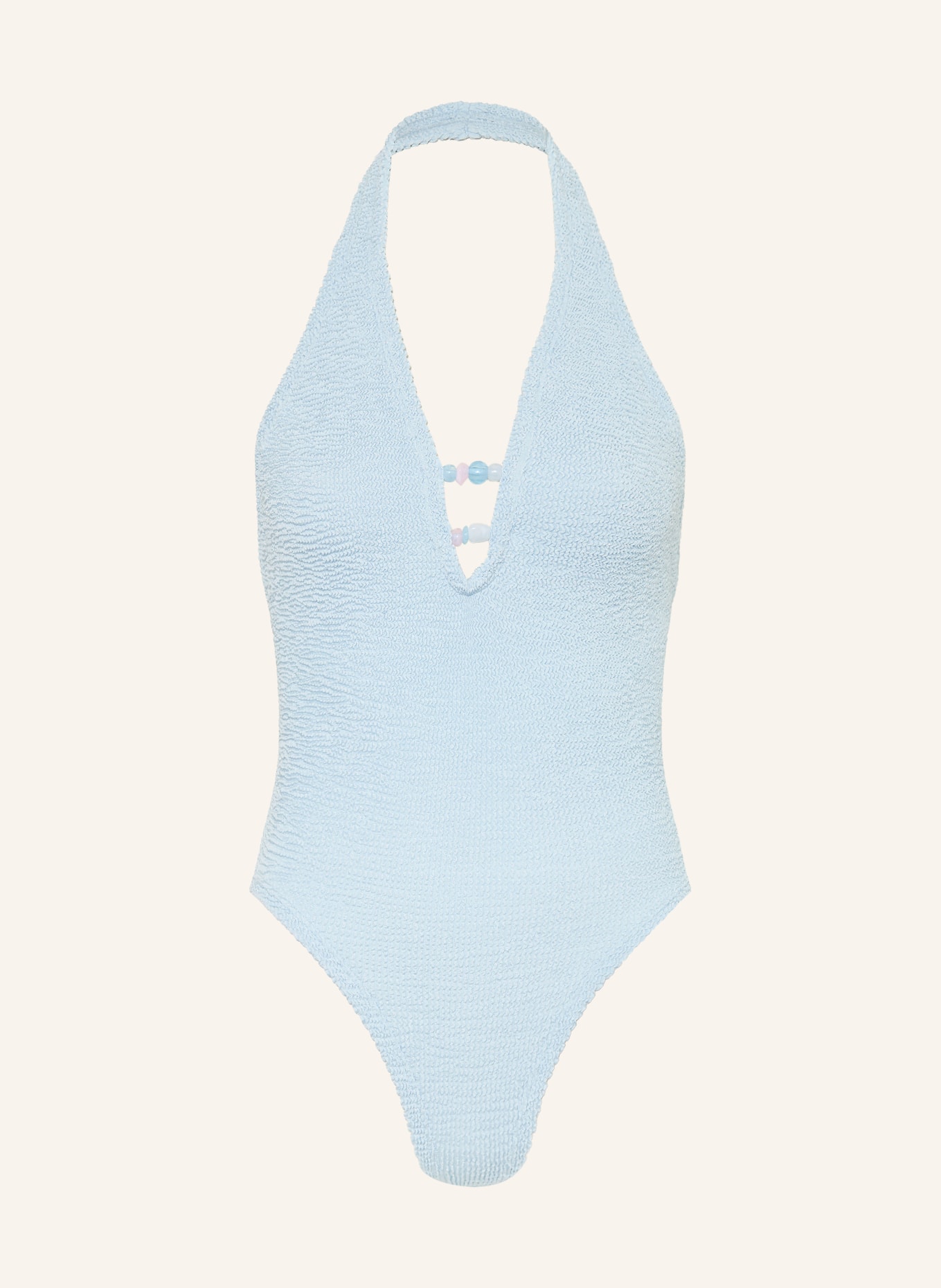 Hunza G Maillot de bain dos nu ADIRANA avec perles décoratives: BLEU CLAIR / ROSE CLAIR