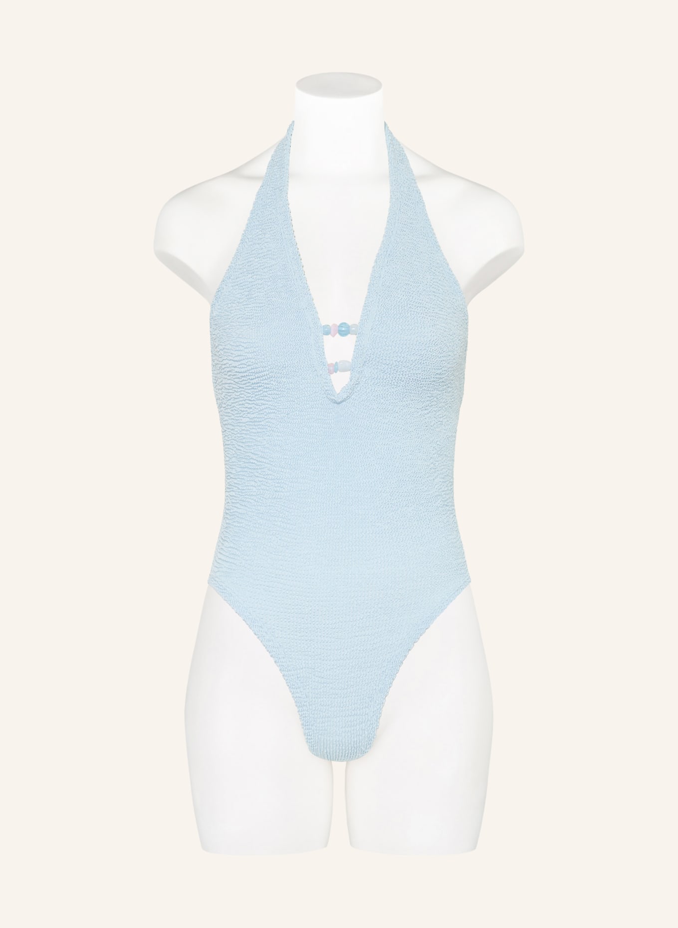 Hunza G Maillot de bain dos nu ADIRANA avec perles décoratives: BLEU CLAIR / ROSE CLAIR