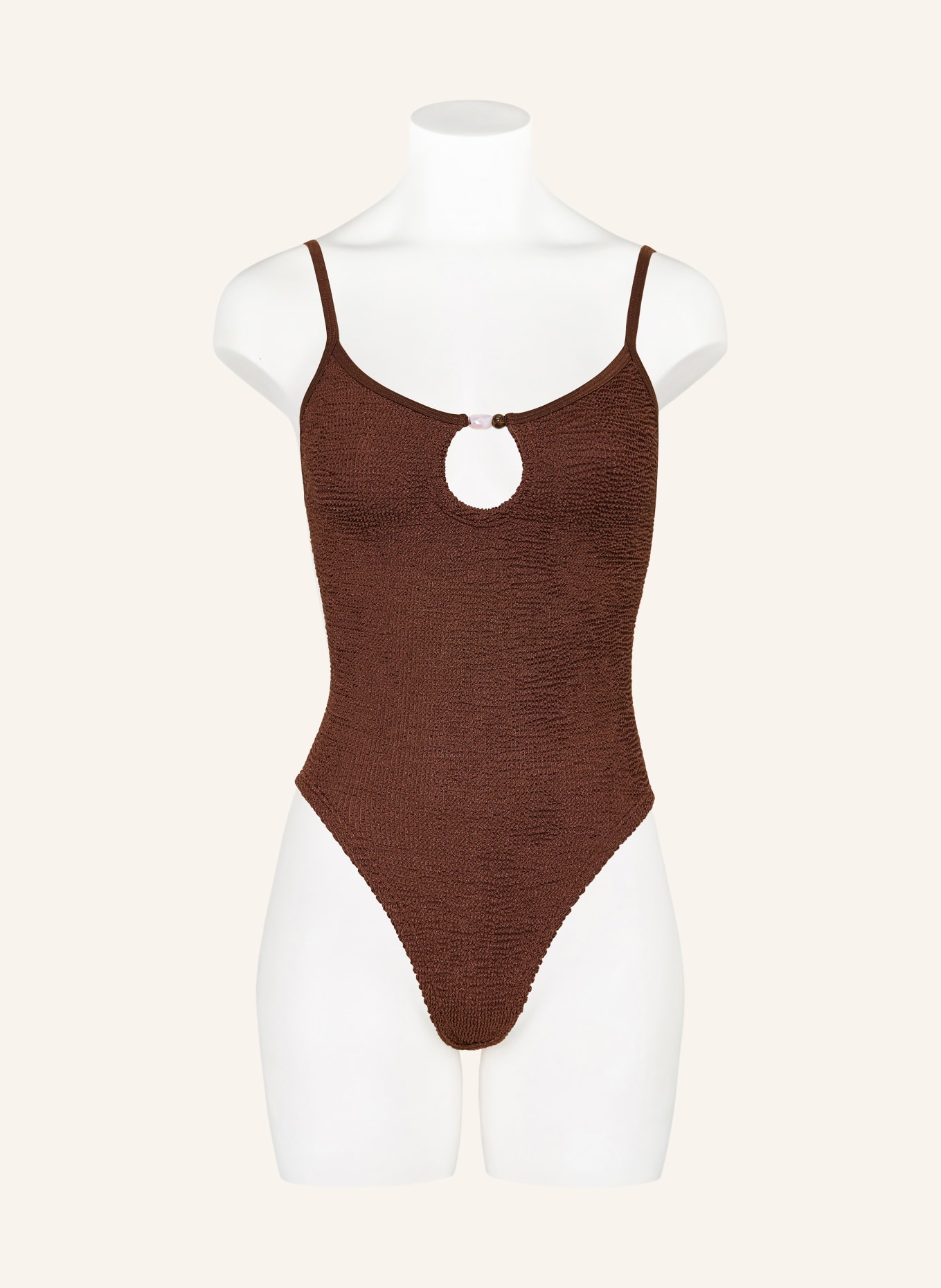 Hunza G Maillot de bain MIA avec perles décoratives: MARRON / ROSE CLAIR