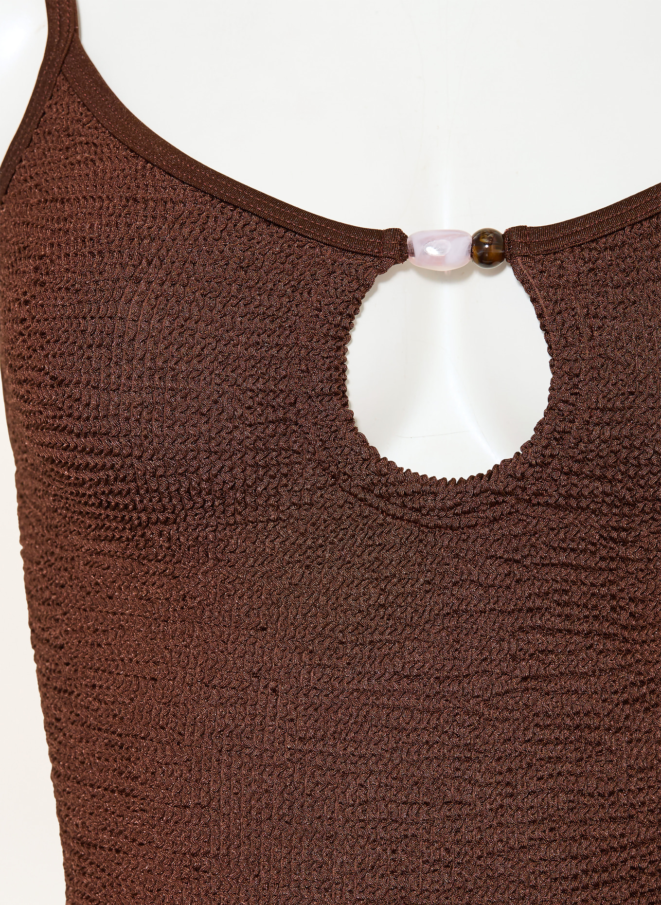 Hunza G Maillot de bain MIA avec perles décoratives: MARRON / ROSE CLAIR