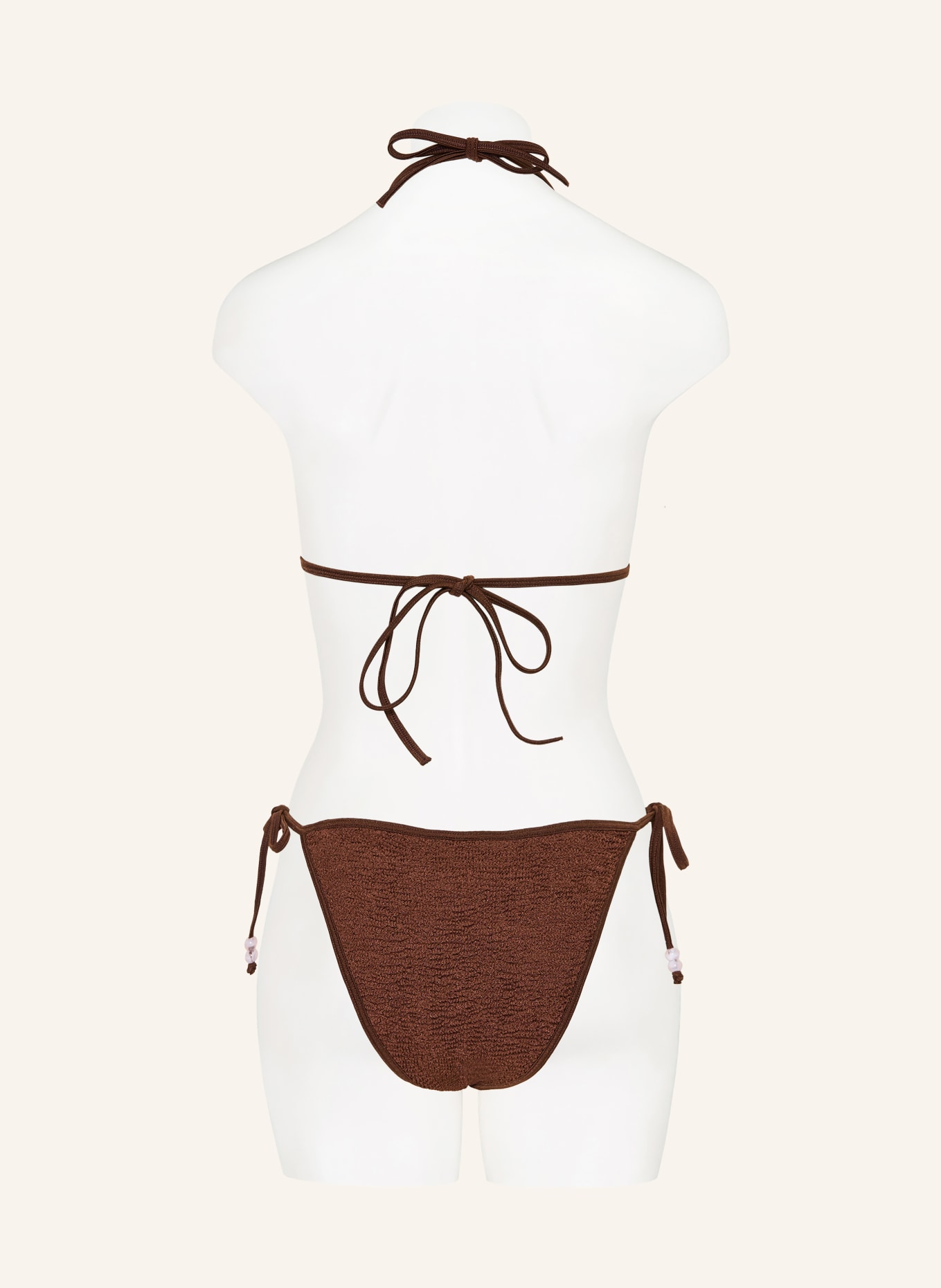 Hunza G Bikini triangle GINA avec perles décoratives: MARRON / ROSE CLAIR