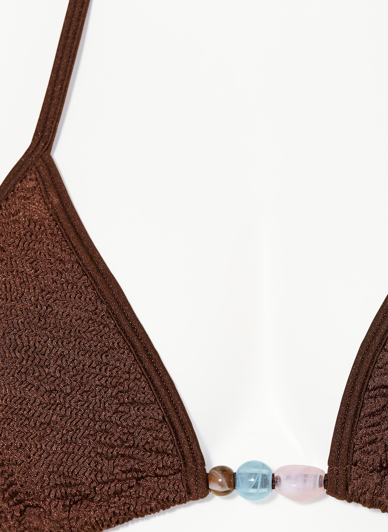 Hunza G Bikini triangle GINA avec perles décoratives: MARRON / ROSE CLAIR