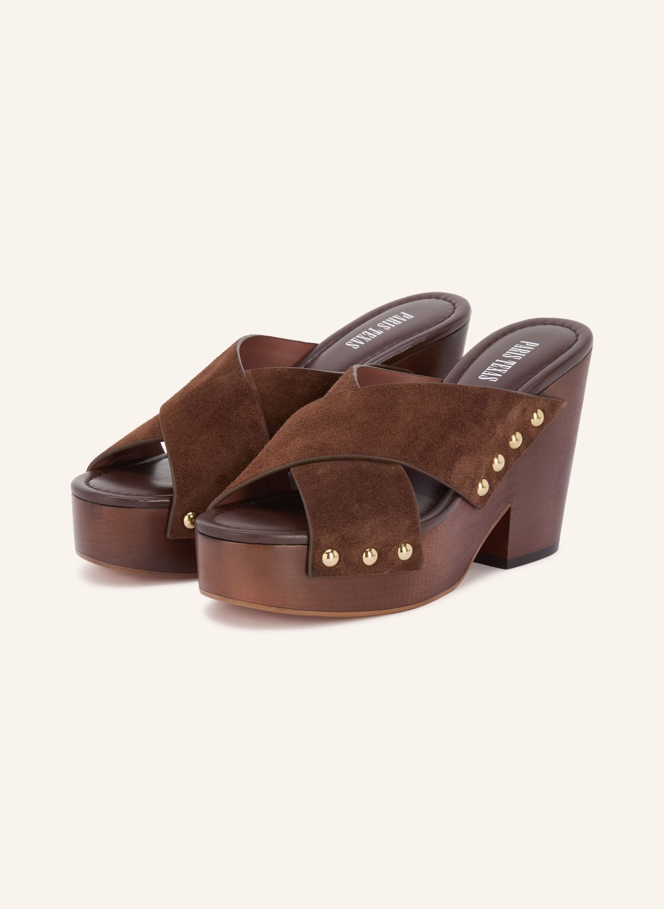 PARIS TEXAS MARISOL Clogs with Studs: DARK BROWN