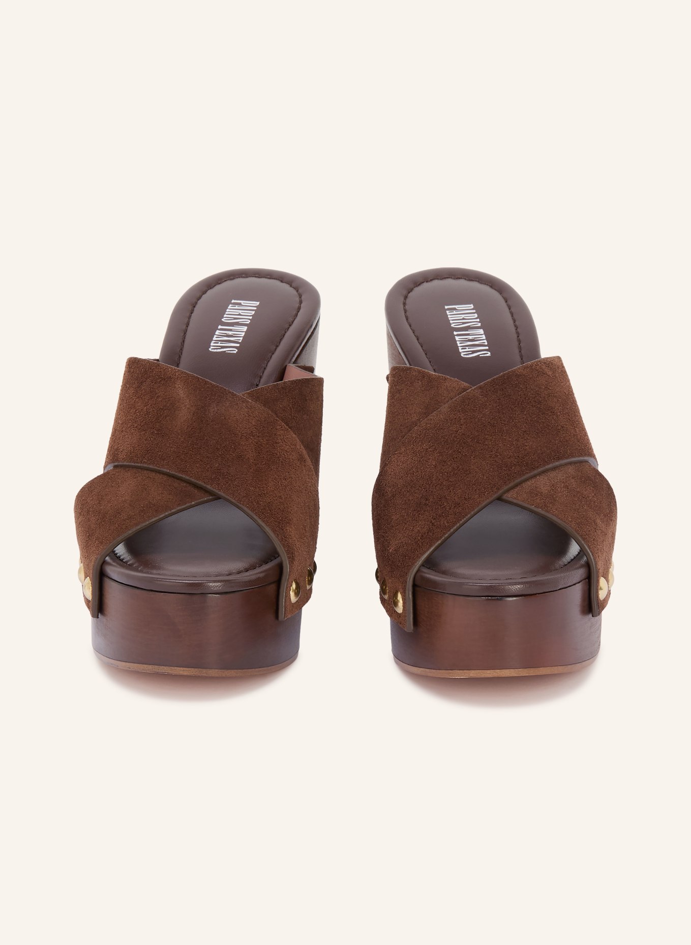 PARIS TEXAS MARISOL Clogs with Studs: DARK BROWN