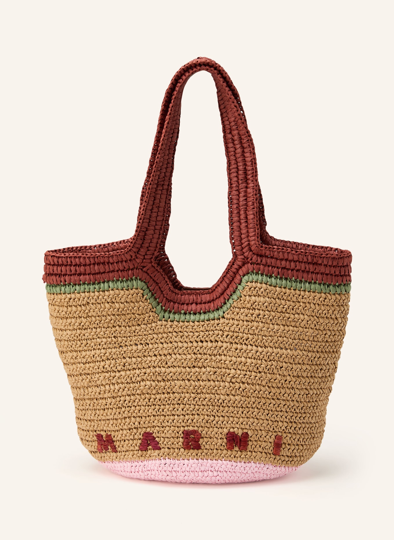MARNI Torba z uchwytami SMALL: BEŻOWY / JASNORÓŻOWY / OLIWKOWY