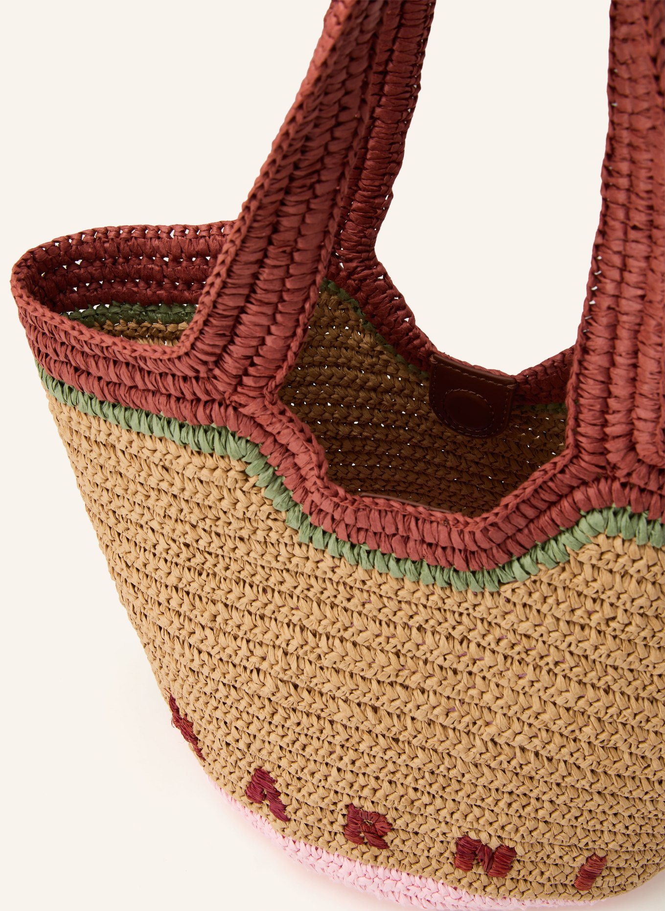 MARNI Torba z uchwytami SMALL: BEŻOWY / JASNORÓŻOWY / OLIWKOWY